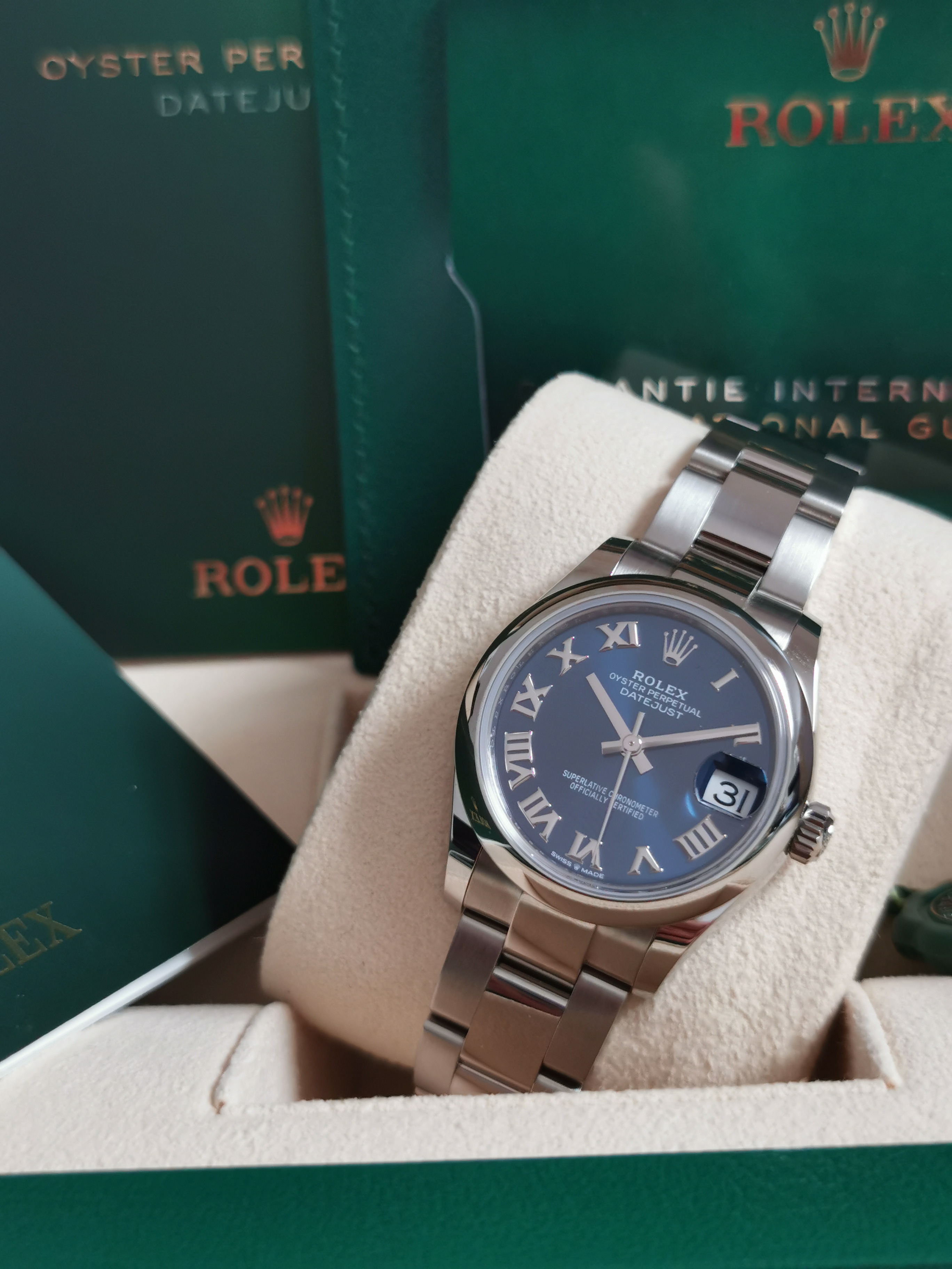 Rolex Automatic Blu Roman Index Dial Ladies Watch Datejust 31 New unworn full Set 11-2021 | San Giorgio a Cremano