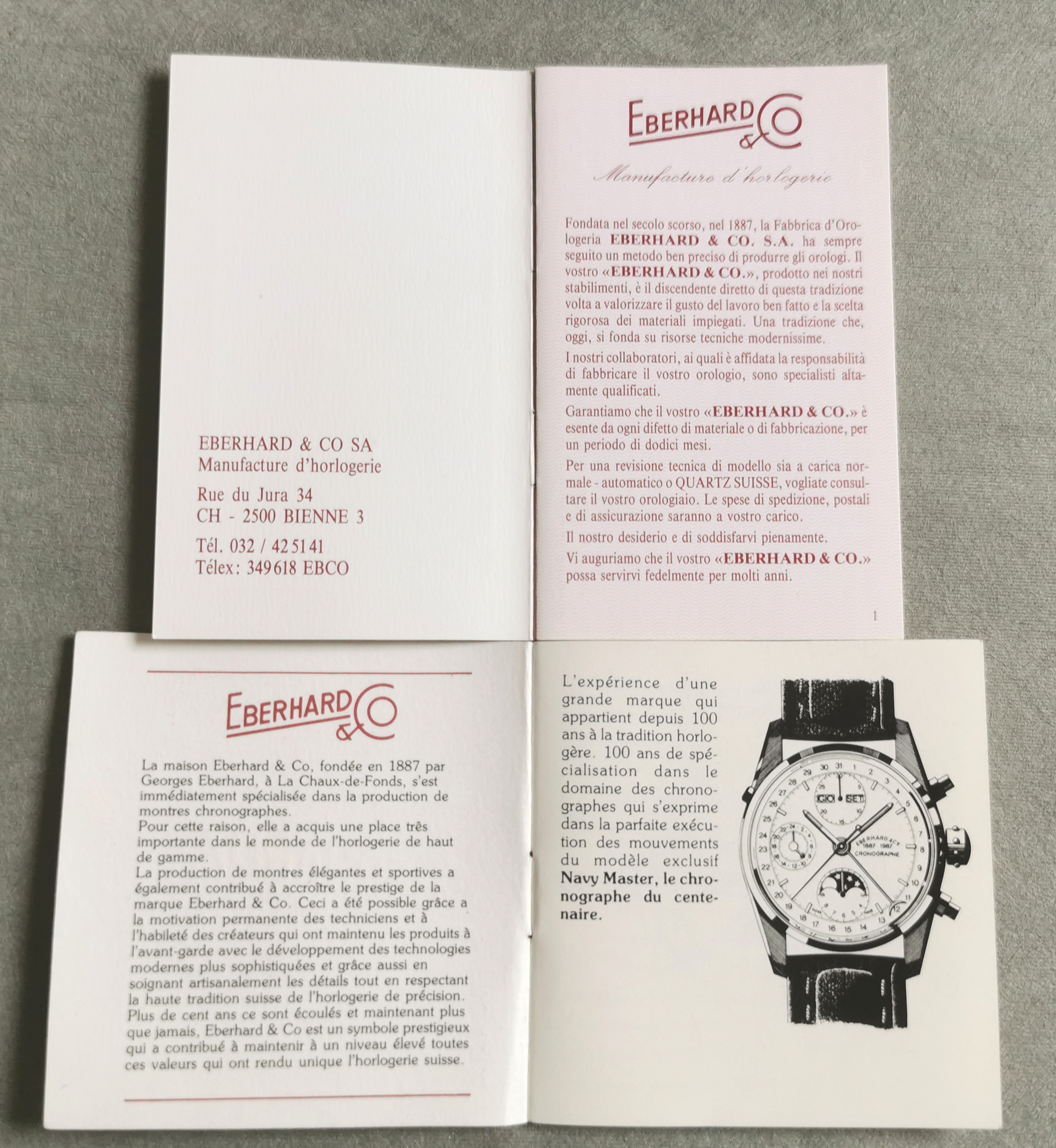 Eberhard & Co. kit warranty and booklet For Navymaster 31111/32112/30030 chrono centenary newoldstock | San Giorgio a Cremano