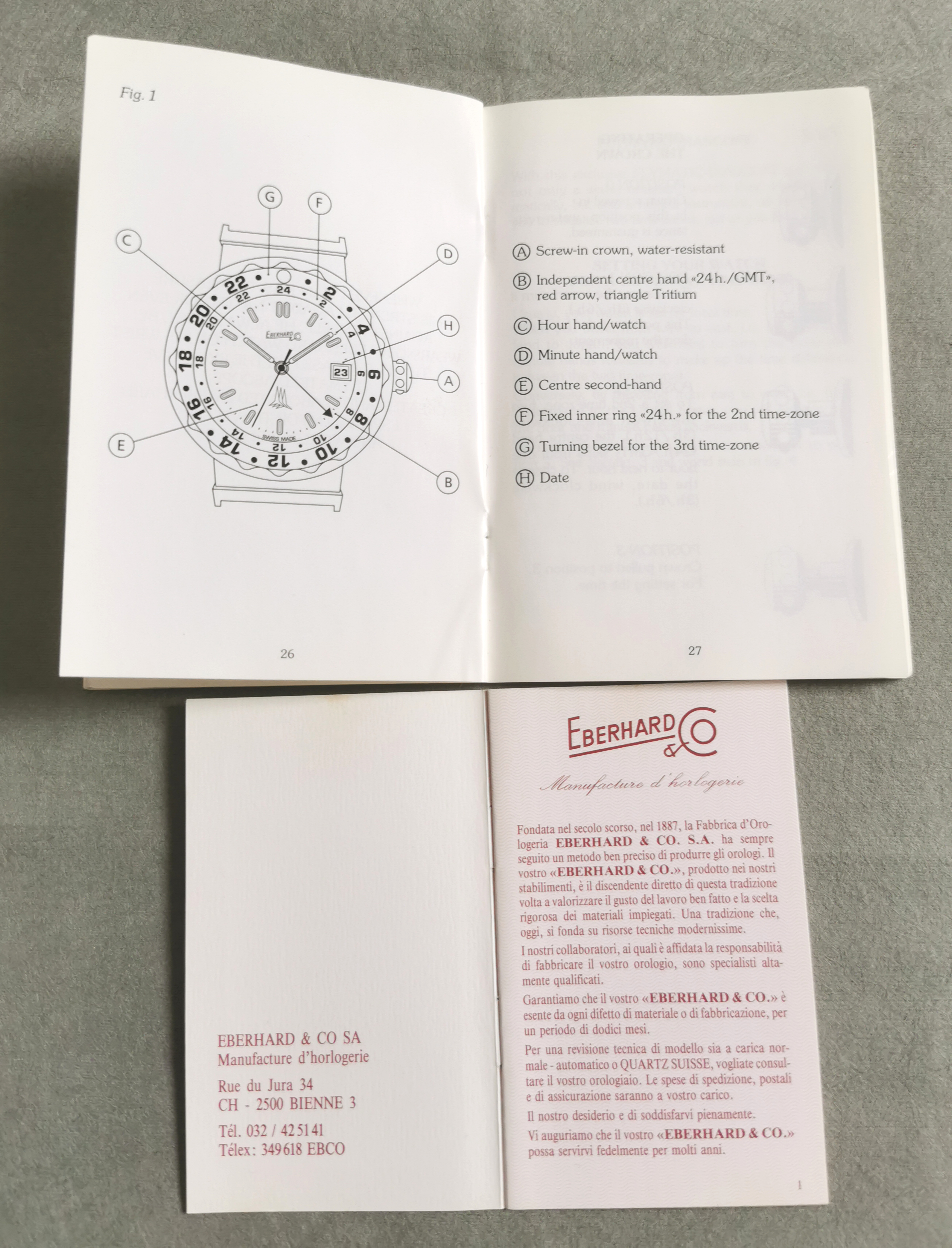 Eberhard & Co. vintage kit warranty and booklet for Flymatic Diascope 42017 newoldstock condition | San Giorgio a Cremano