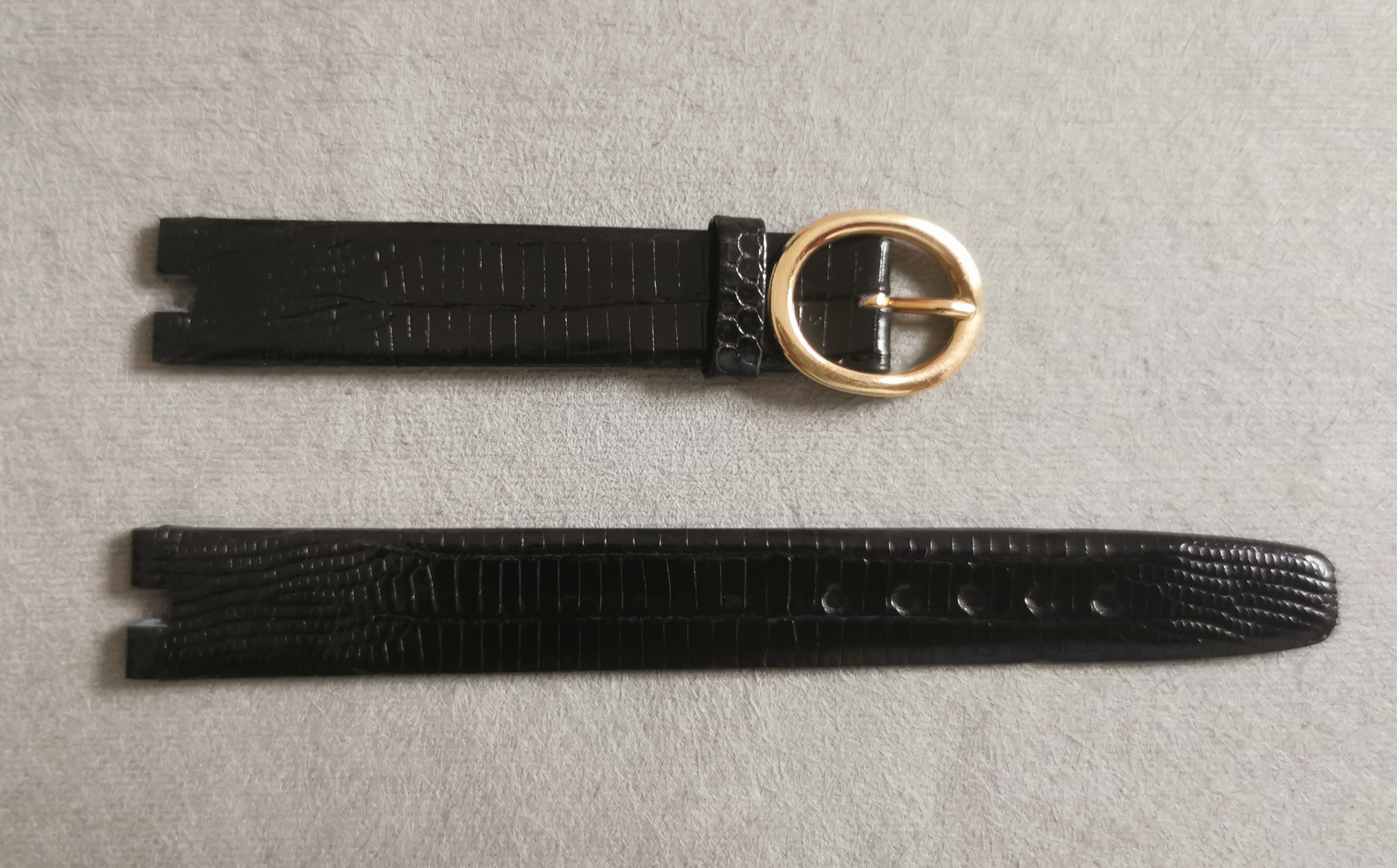 Paul Picot lizard leather black strap mm 12/11 with gold plated buckle nos | San Giorgio a Cremano