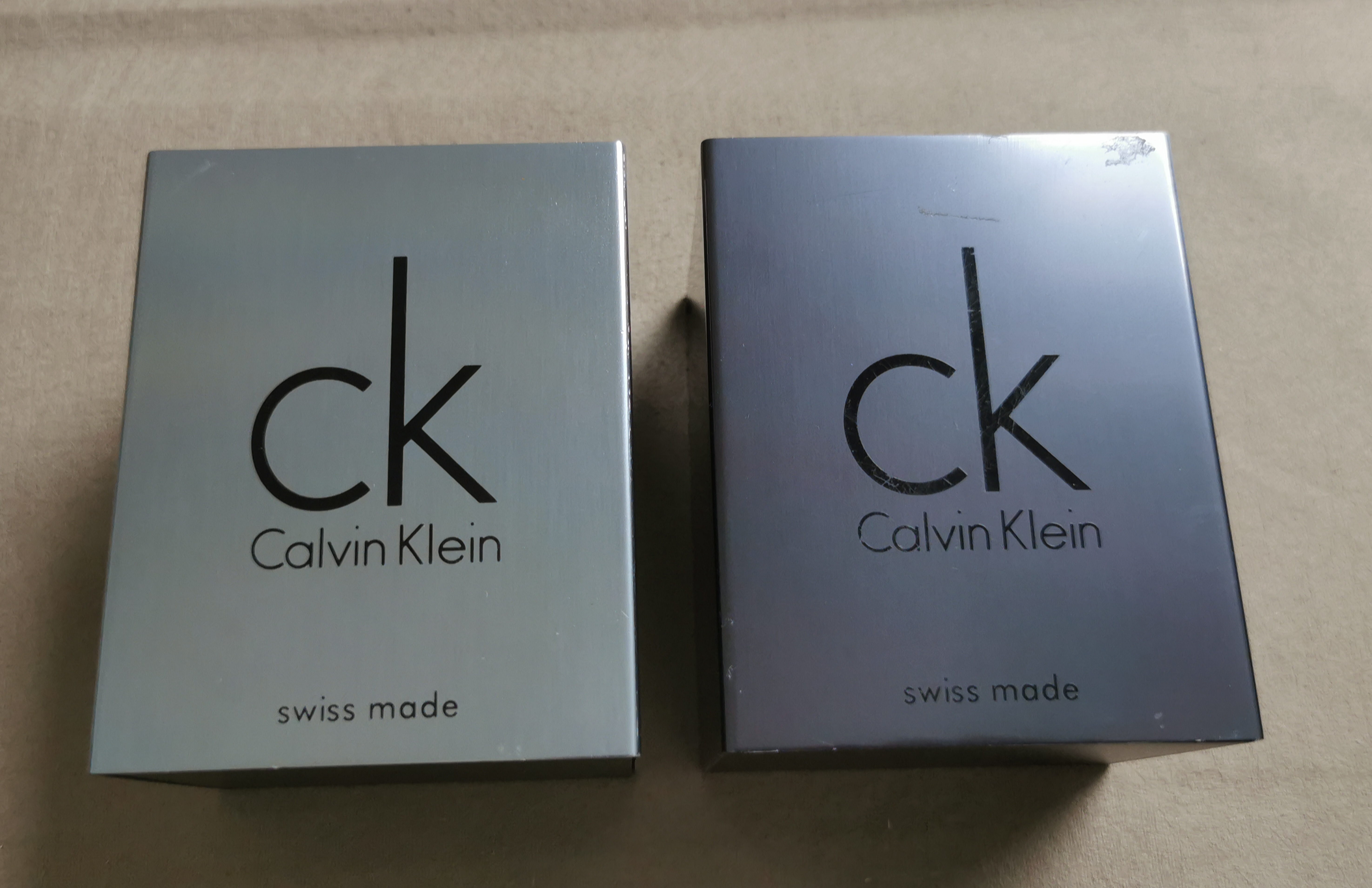 ck Calvin Klein vintage pair metal and plastic watch boxes gunmetal color for any models good condition | San Giorgio a Cremano