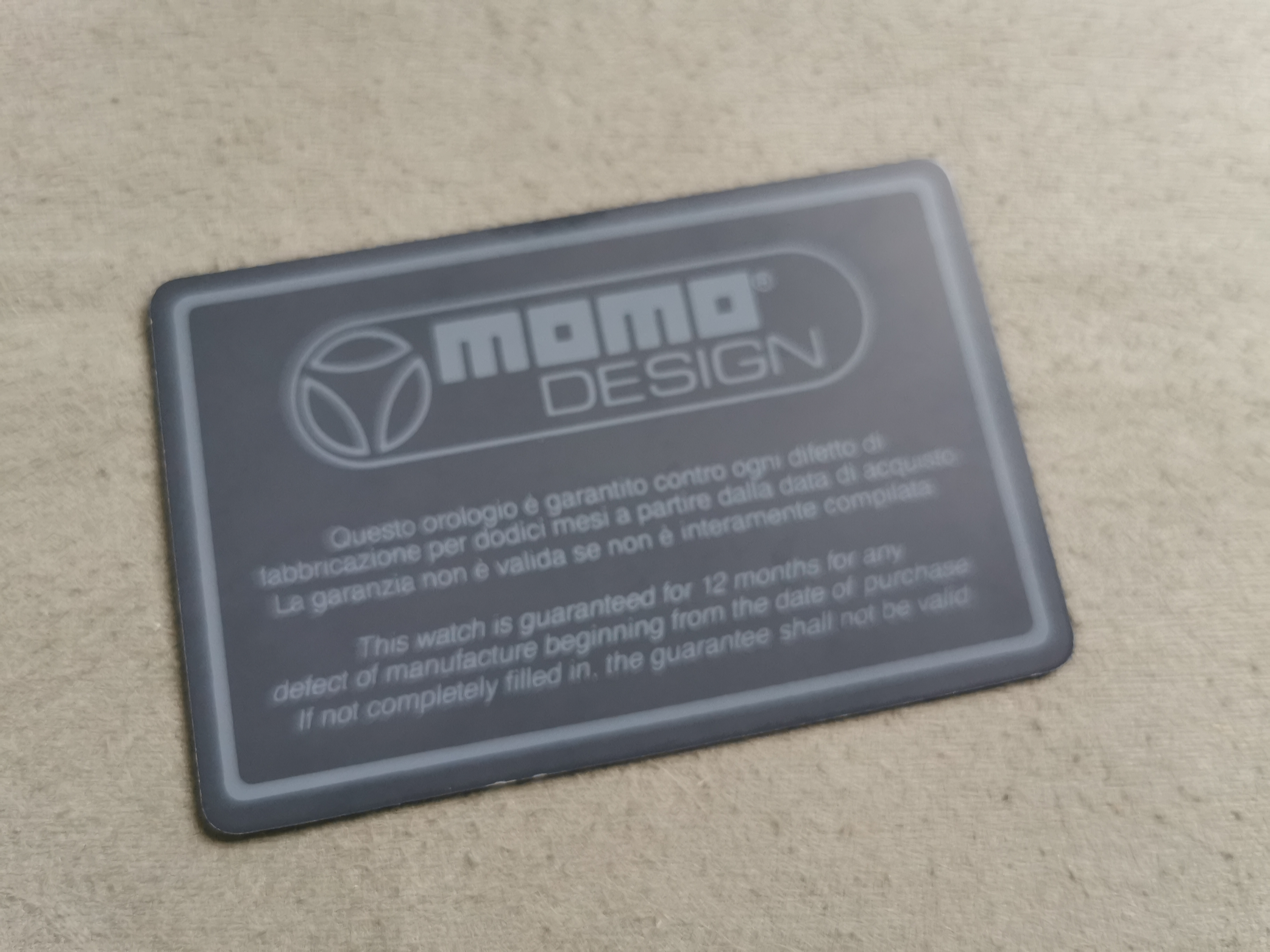 Momo Design genuine vintage warranty card blank for any models newoldstock | San Giorgio a Cremano