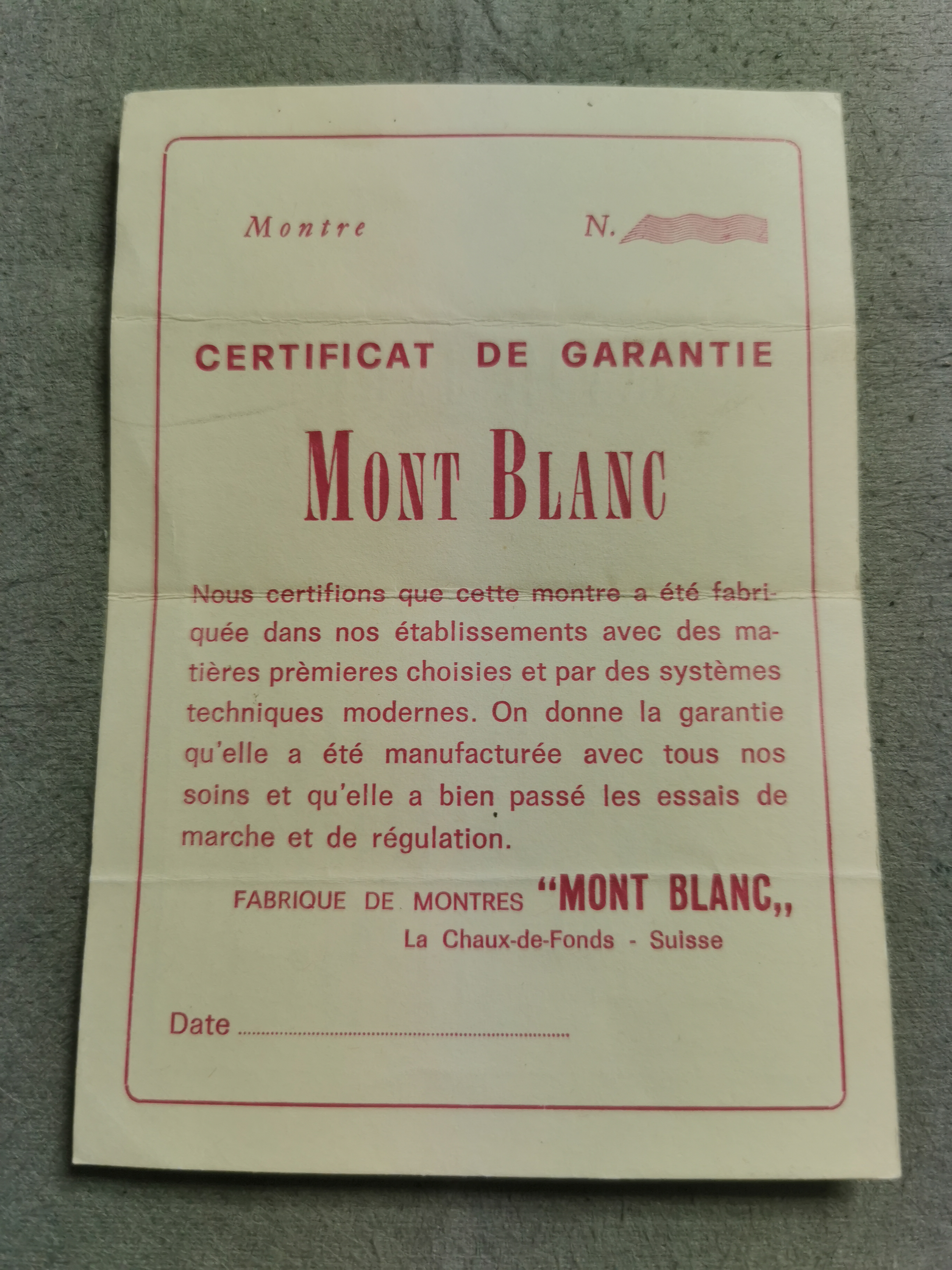 Anonimo Mont Blanc rare vintage watch warranty booklet blank 1950-1960's good condition | San Giorgio a Cremano