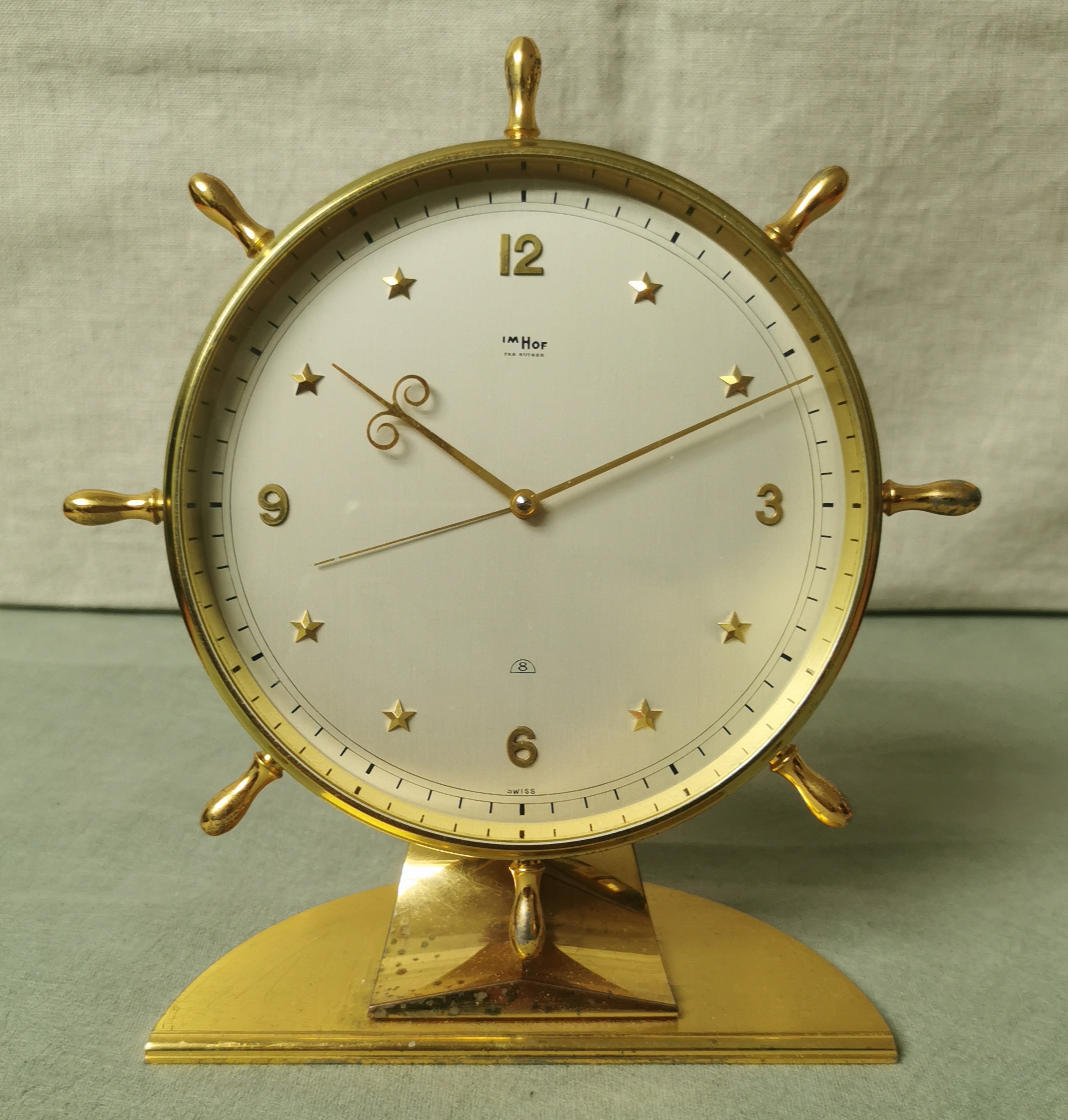 Anonimo Imhof 8-days 15 Jewels Swiss Wind-up Table Clock Brass Silver Dial - 1960s | San Giorgio a Cremano