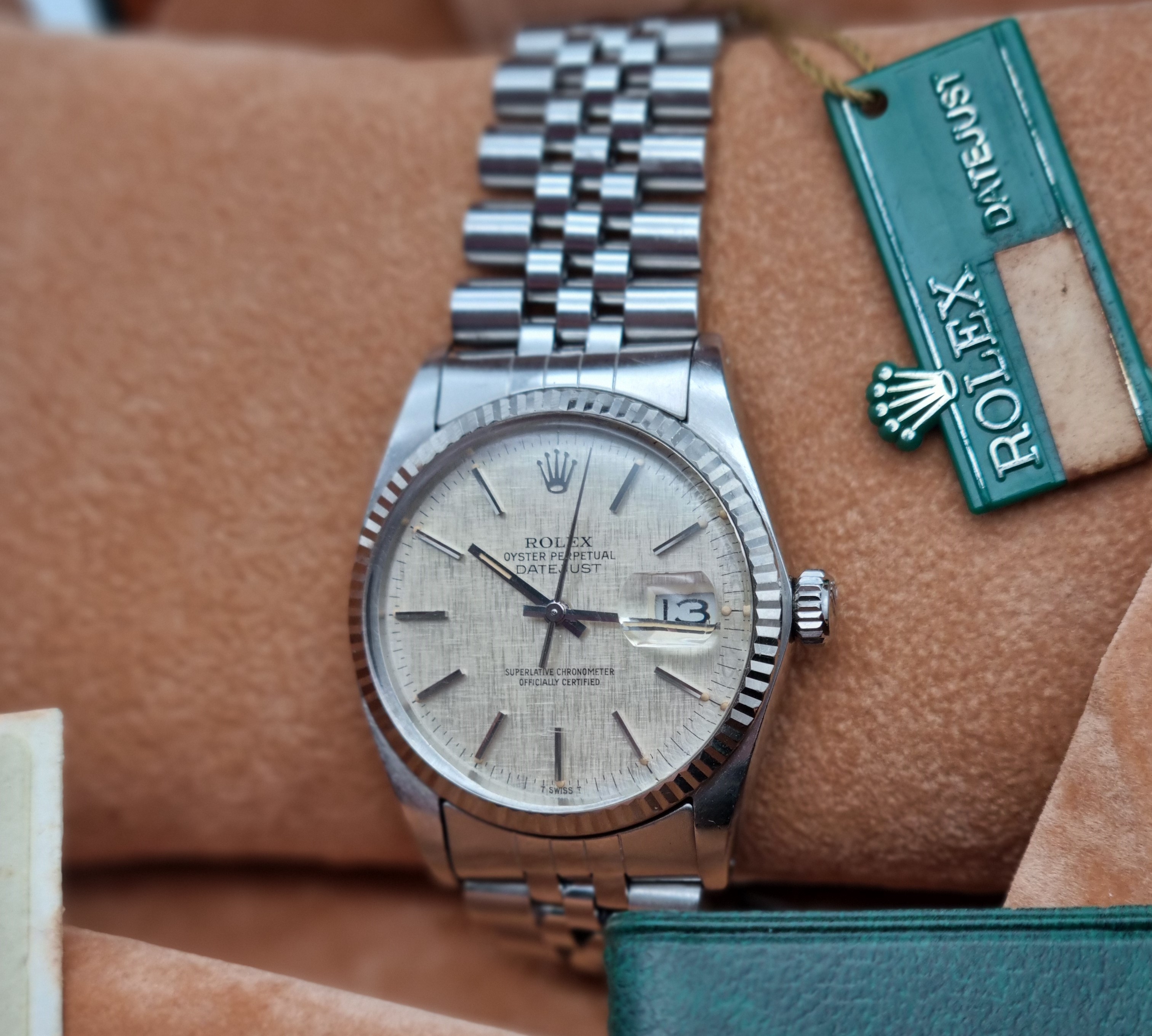 Rolex Datejust Datejust 36 16014 Datejust 36 Silver Linen Dial 1983 box paper tag with serial number plastic wallet | San Giorgio a Cremano