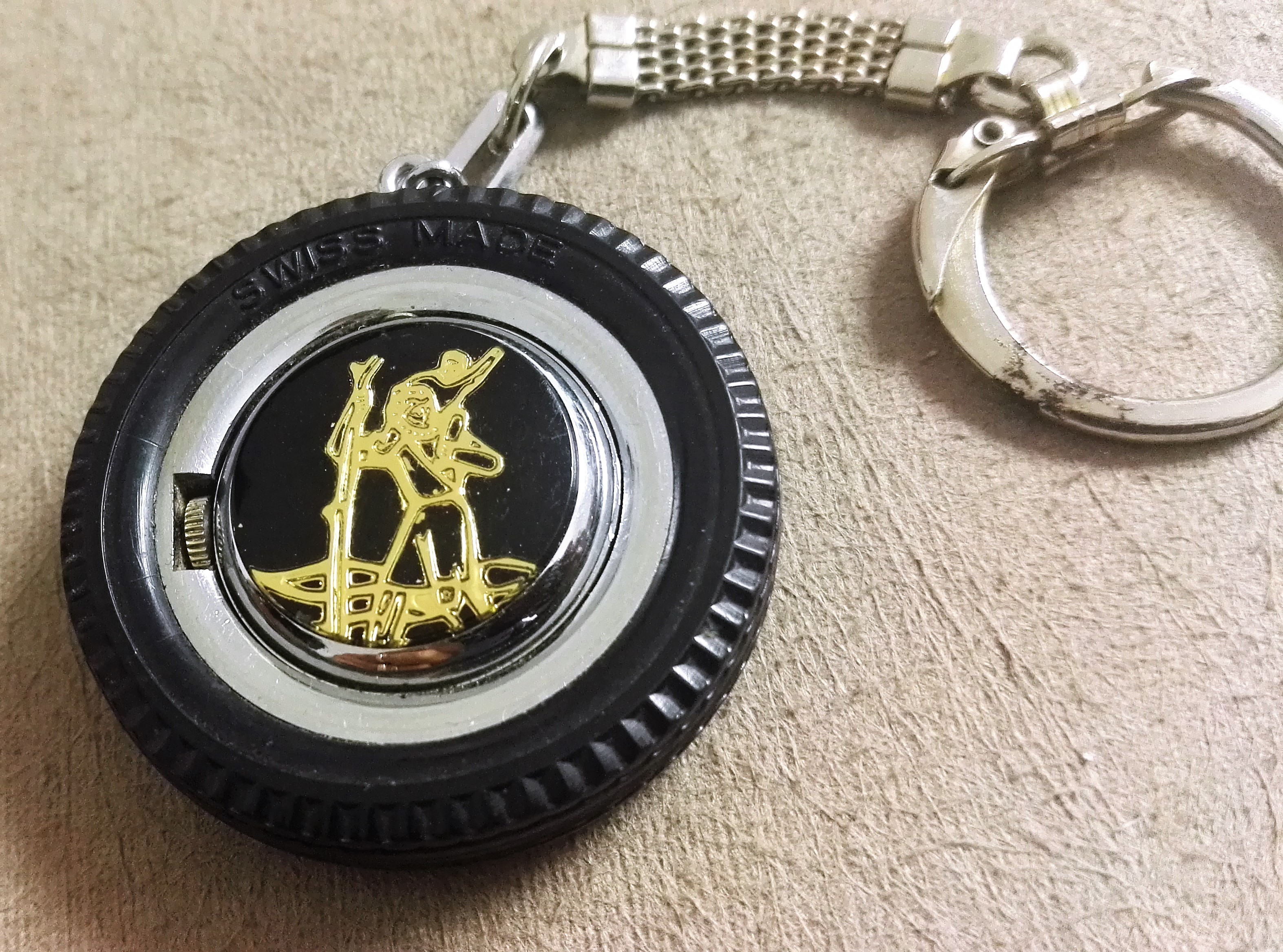 Anonimo vintage mechanical manual wheel key ring watch at back San. Christopher enamel | San Giorgio a Cremano