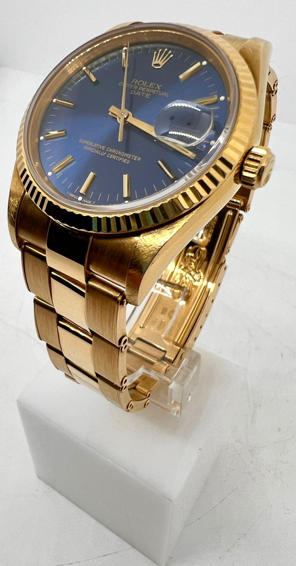 Rolex Oyster Perpetual Date Oyster Perpetual Date 15238 Yellow Gold Blu Dial Bracelet Full Set 1997