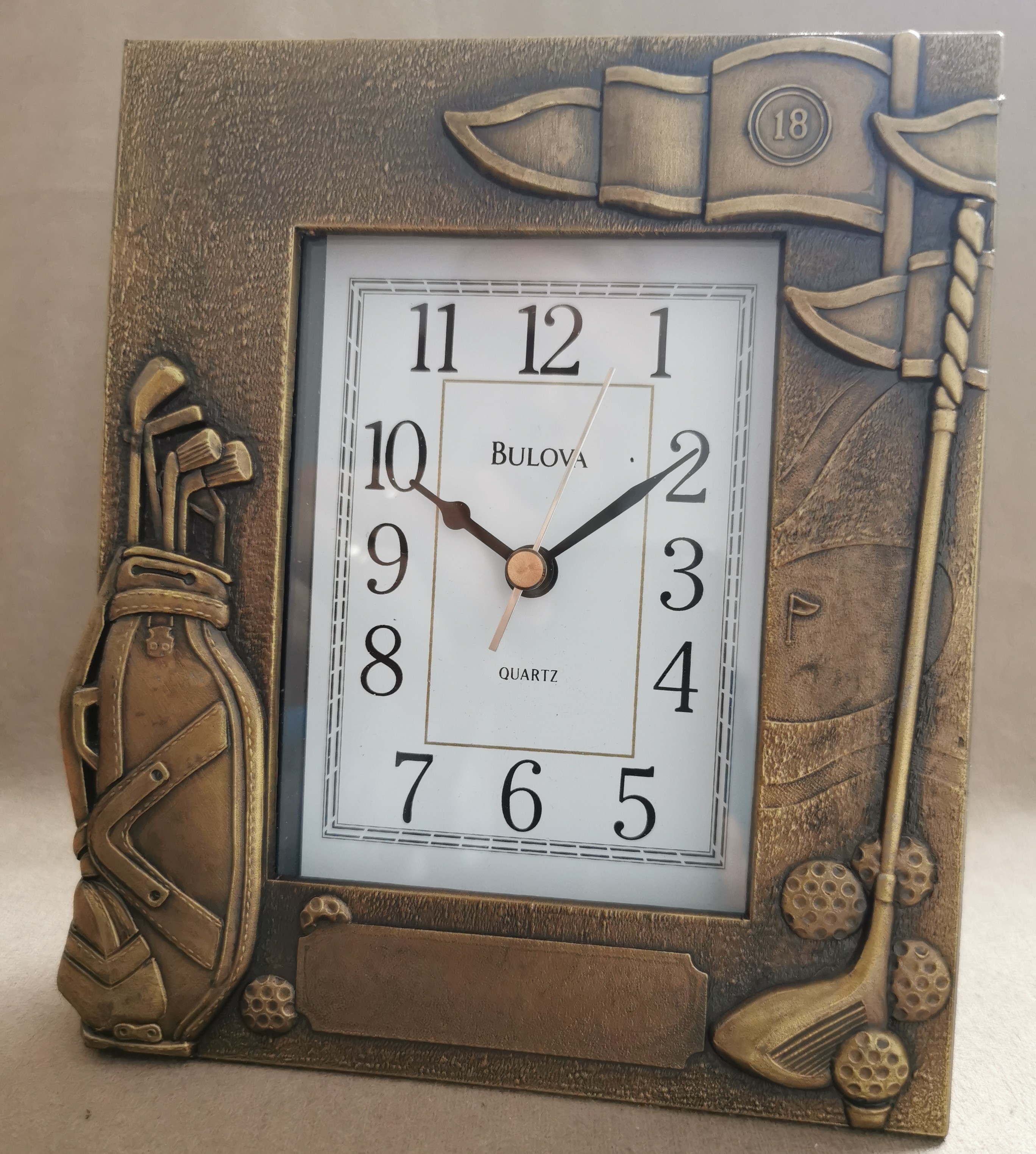 Bulova Desk clock "golf " arab numerals gold plated quartz new | San Giorgio a Cremano