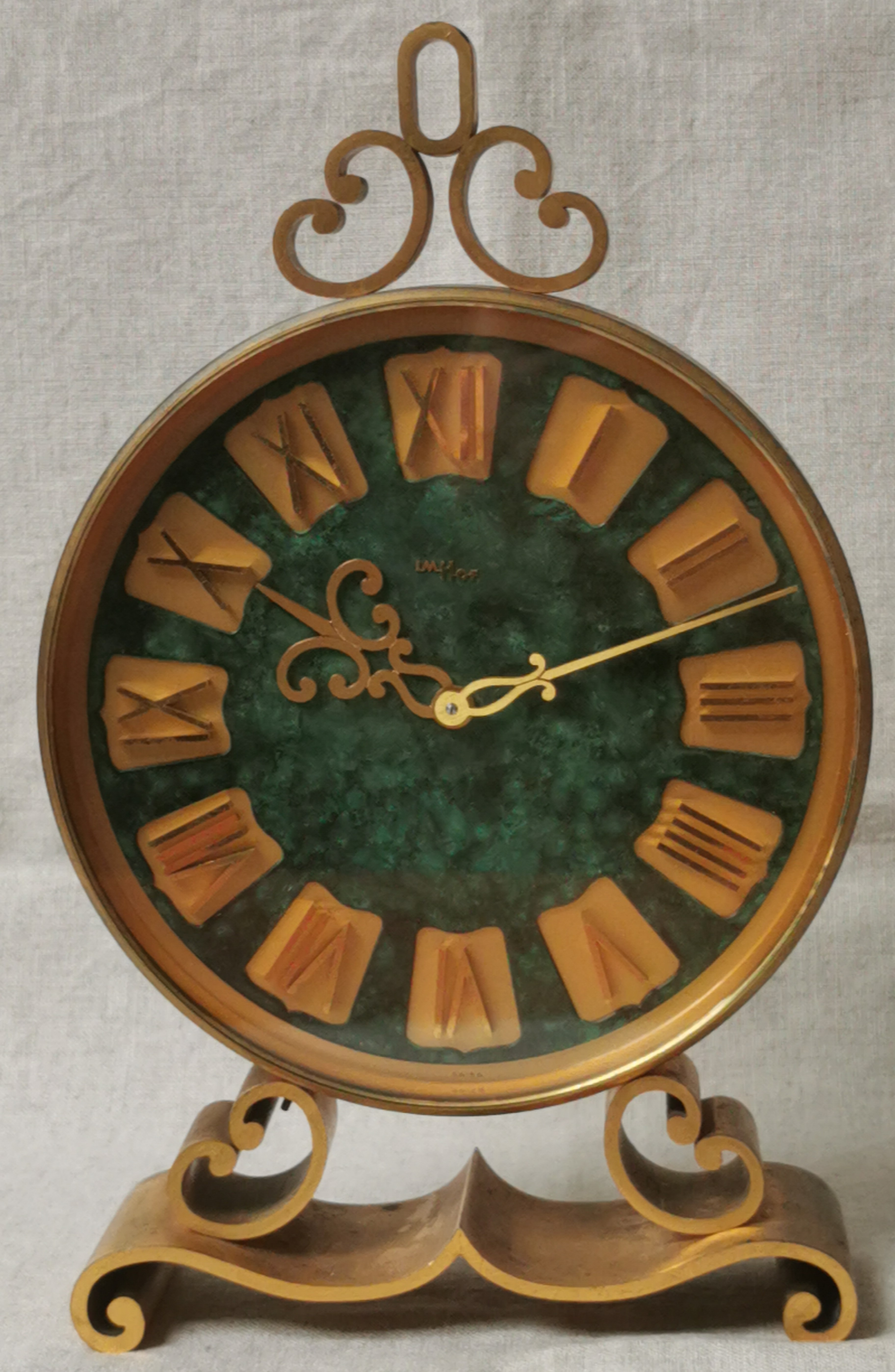 Anonimo Imhof Rare Large Table Clock - Gilt Brass - Malachite Maxi Dial - Just serviced - Good Condition | San Giorgio a Cremano