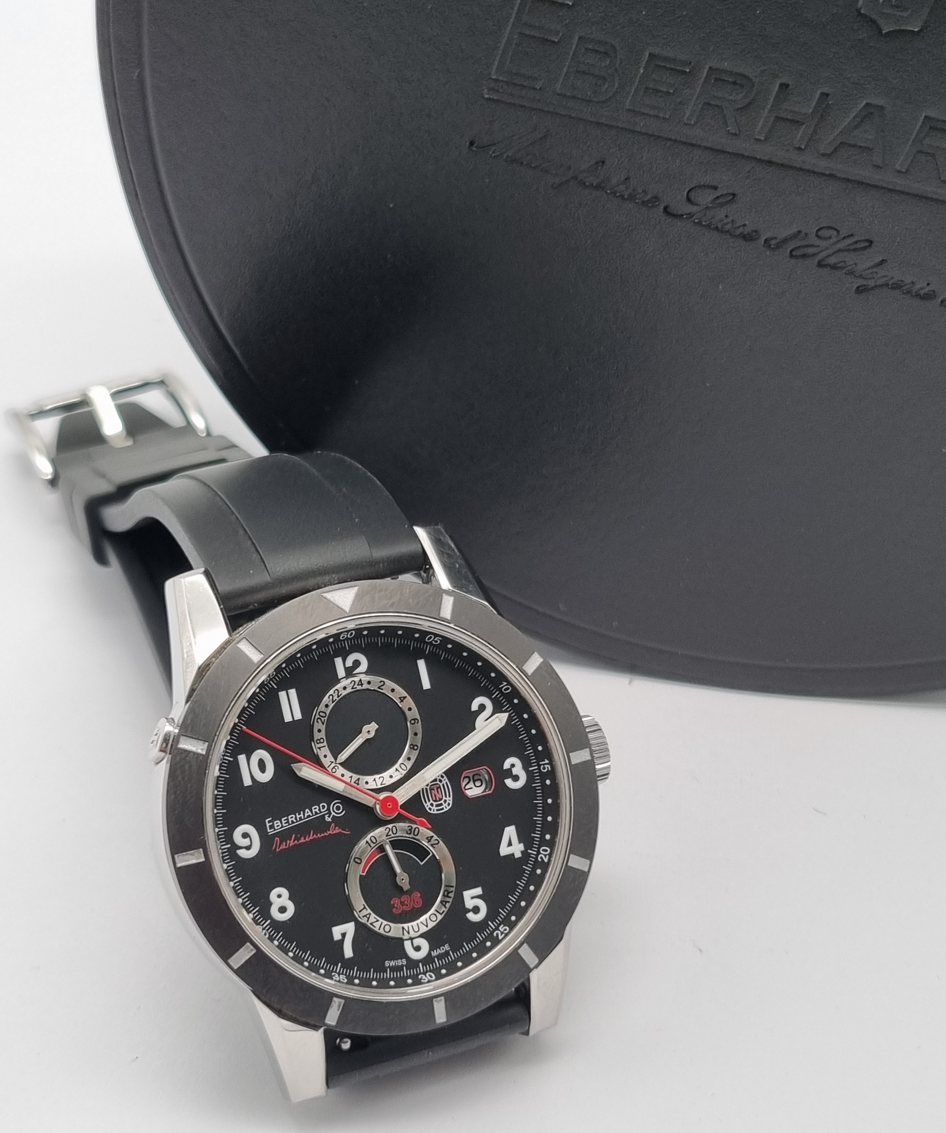 Eberhard & Co. Tazio Nuvolari  Tazio Nuvolari 336 GMT Men's Watch 41033CP Steel mm 45 Black Dial Limited Edition - Box | San Giorgio a Cremano