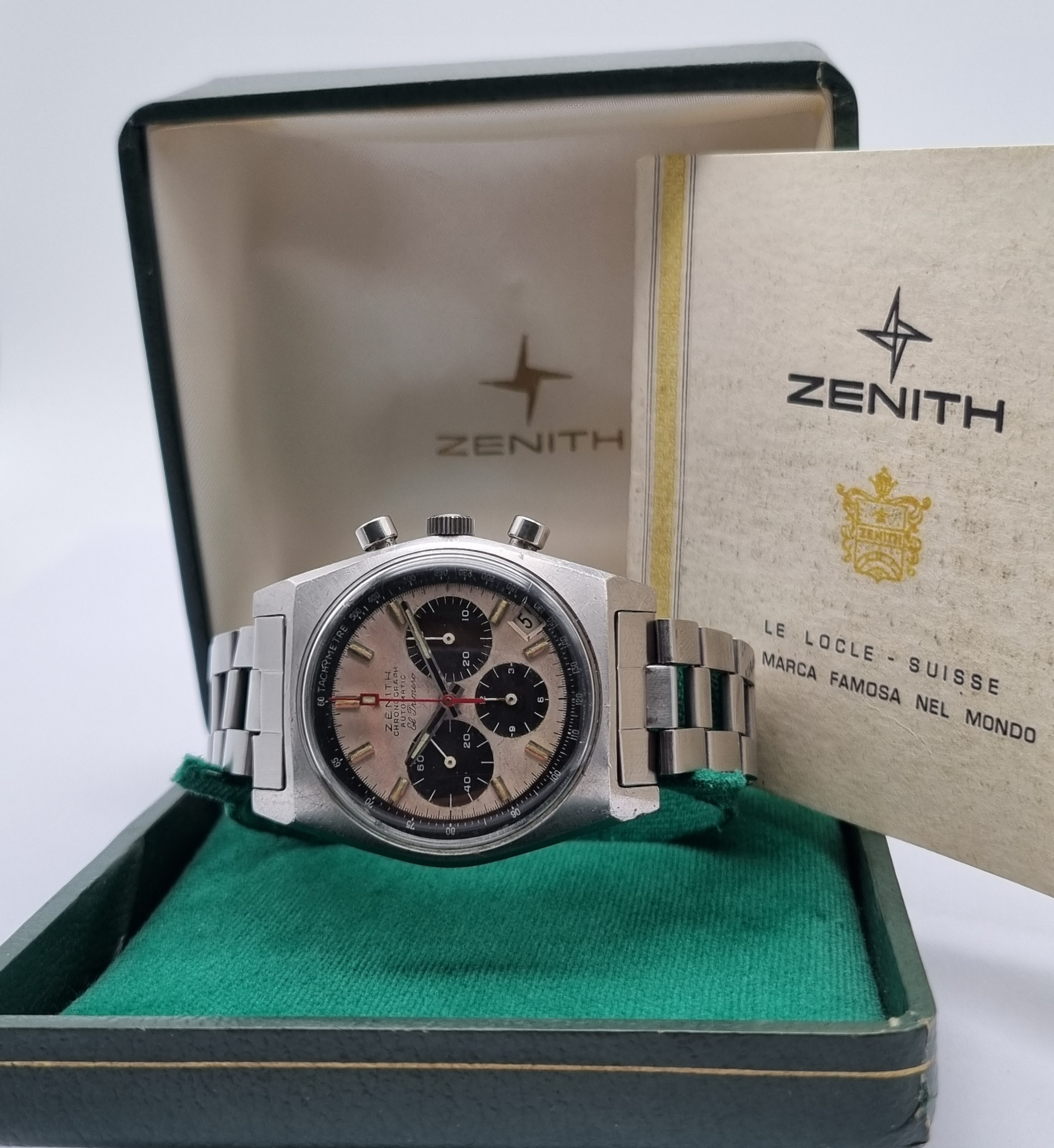 Zenith El Primero A384 tropical panda dial caliber 3019Phc just serviced Gay Freres 3-71 - box and paper | San Giorgio a Cremano