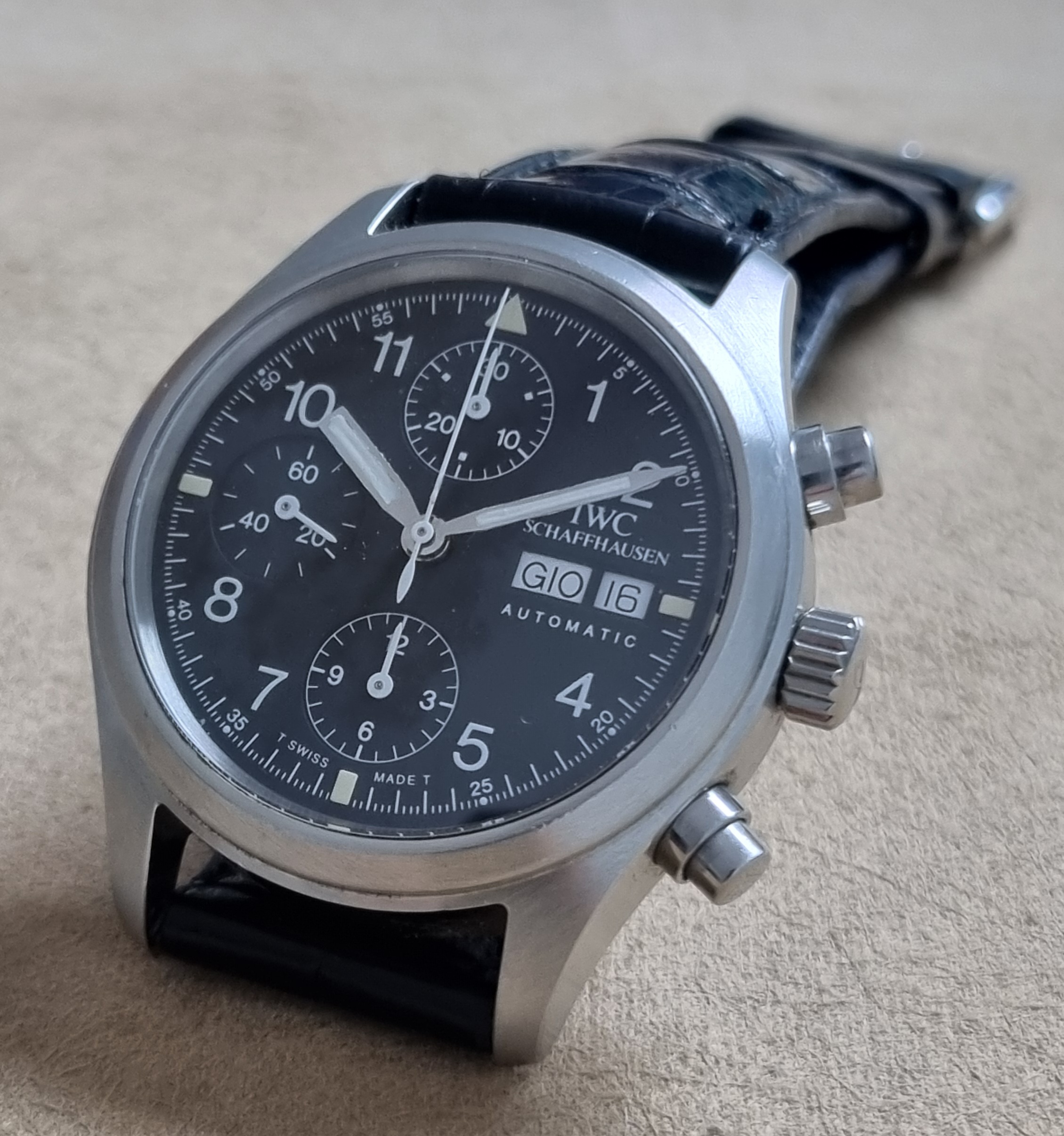 IWC Pilot Chronograph Pilot Chronograph 3706 Fliegerchronograph Black Automatic Steel Mm 39 On Leather Strap | San Giorgio a Cremano