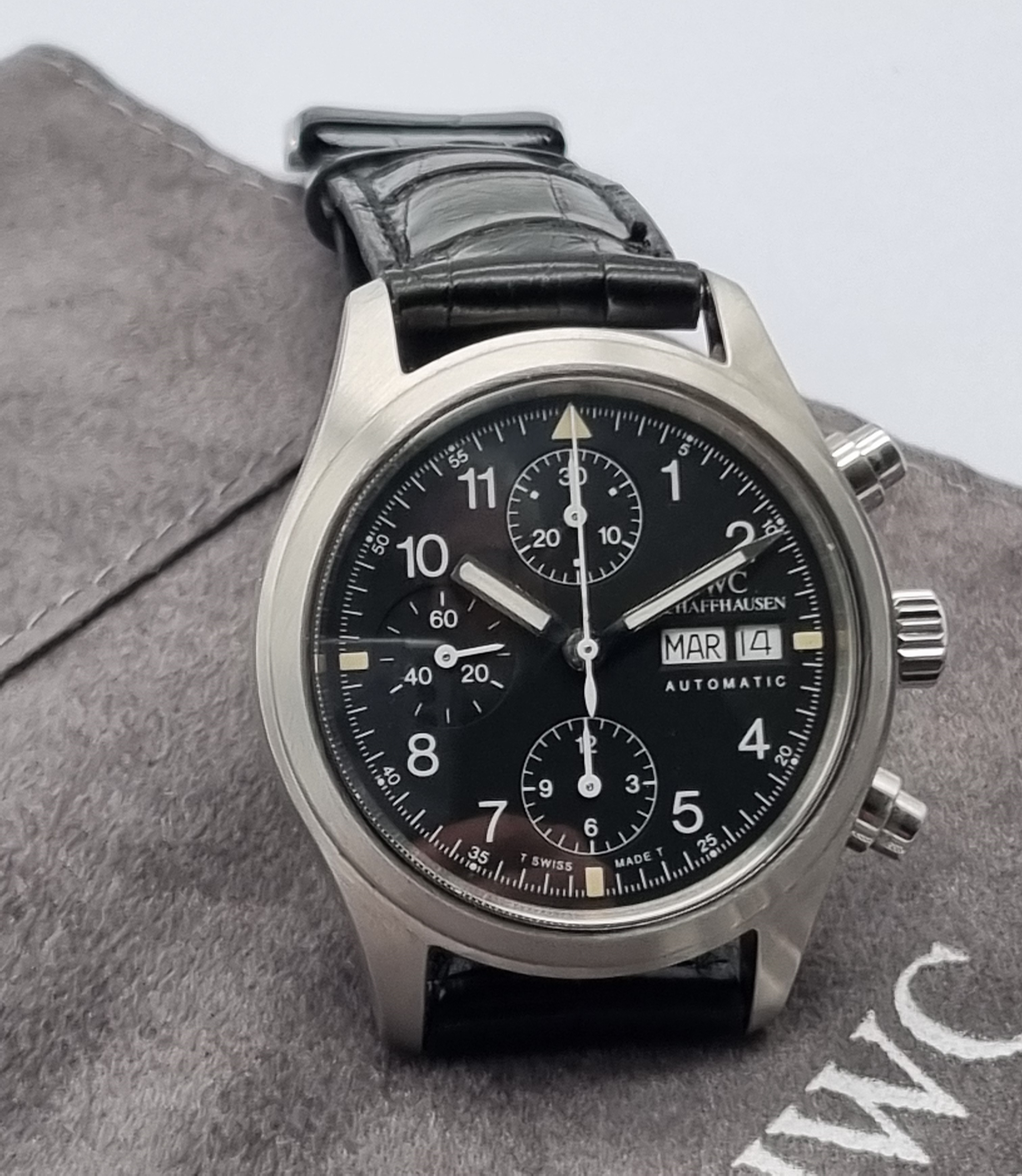 IWC Pilot Chronograph Pilot Chronograph 3706 Fliegerchronograph Black Automatic Steel Mm 39 On Leather Strap | San Giorgio a Cremano