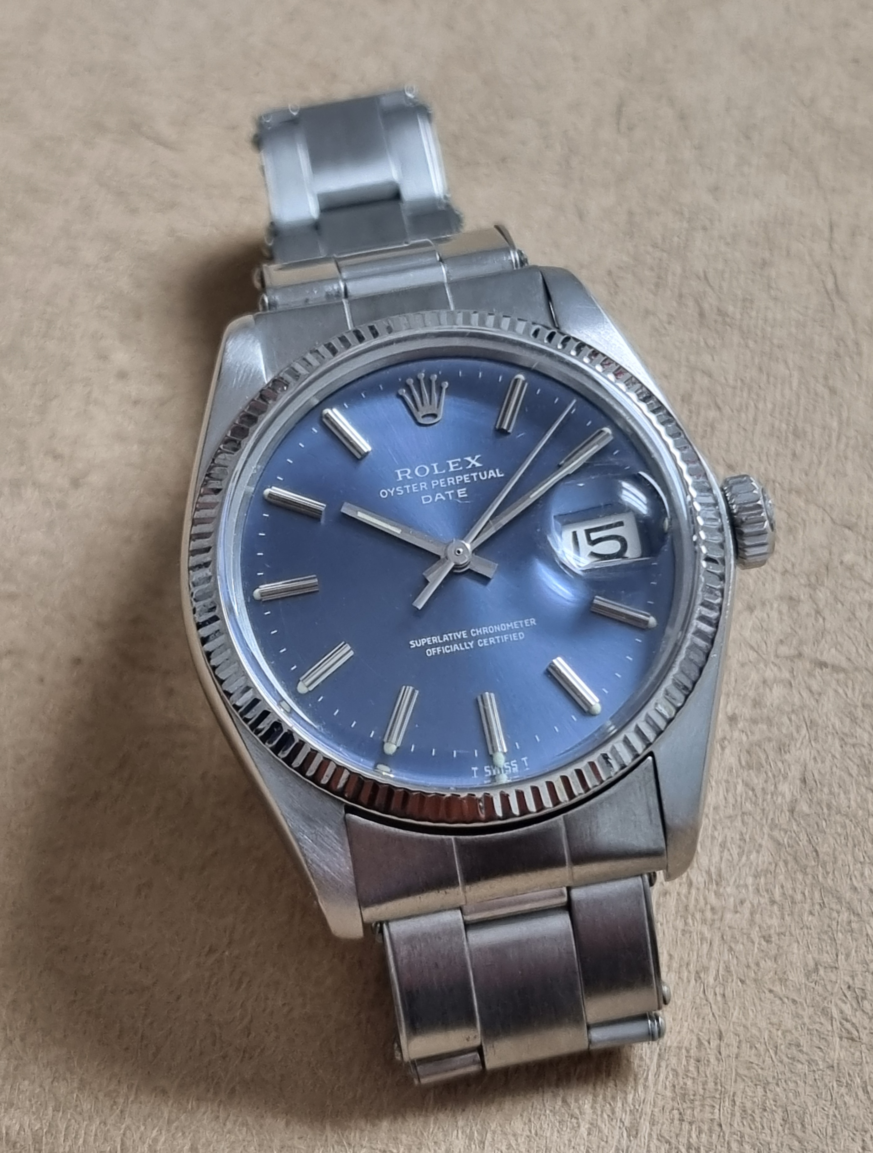 Rolex Oyster Perpetual Date Oyster Perpetual Date 1500 Blue Dial Steel 34 Riveted Bracelet Steel 1974 Good Condition