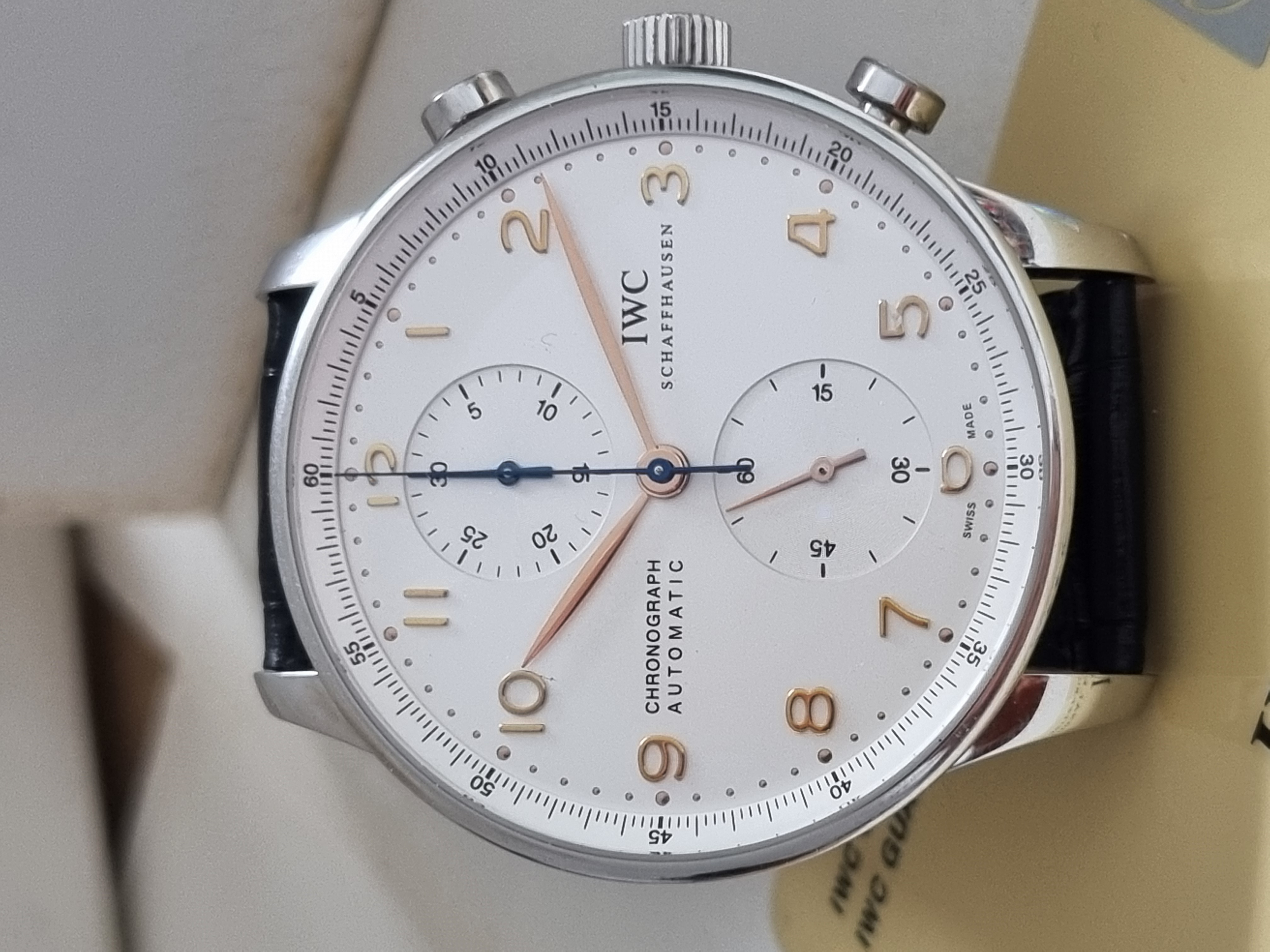 IWC Portuguese Chronograph Portuguese Chronograph IW371401 Silver Dial On Leather Black Like New Box And Card 2009 | San Giorgio a Cremano
