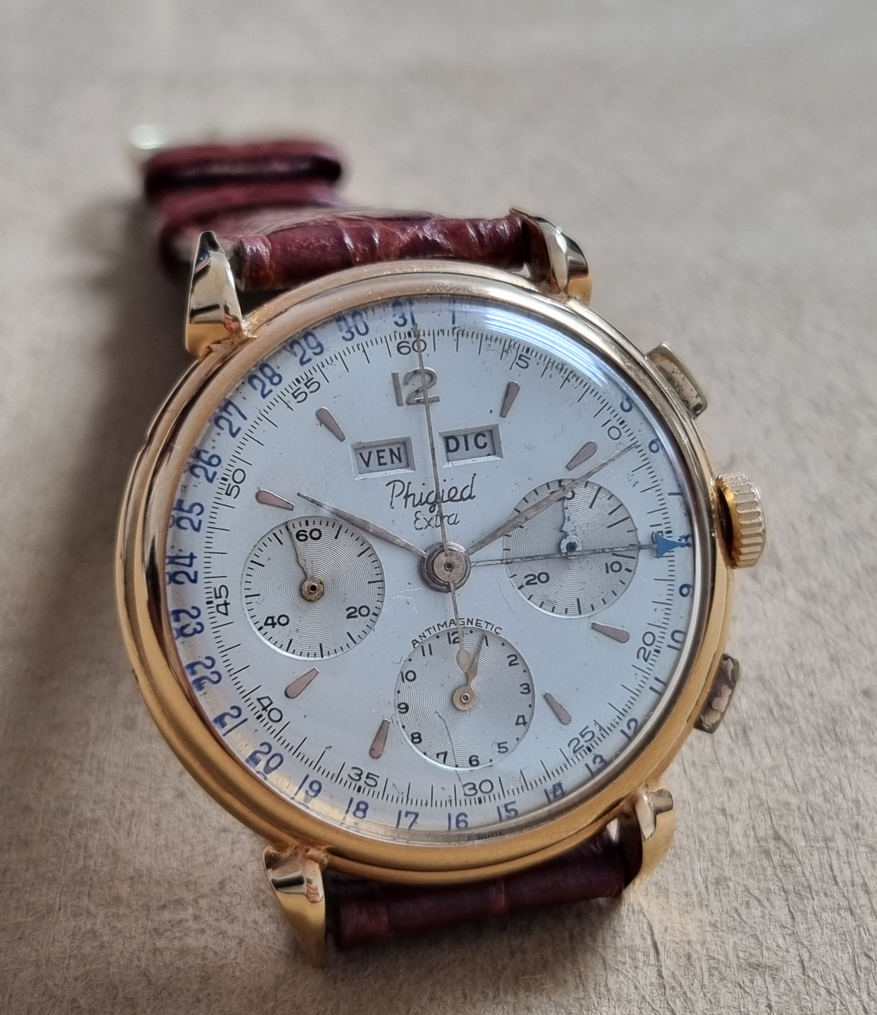 Anonimo Phigied Extra Gents Wristwatch Calendar Chronograph Antimagnetic Extra 3129 Rose gold Silver 50' | San Giorgio a Cremano