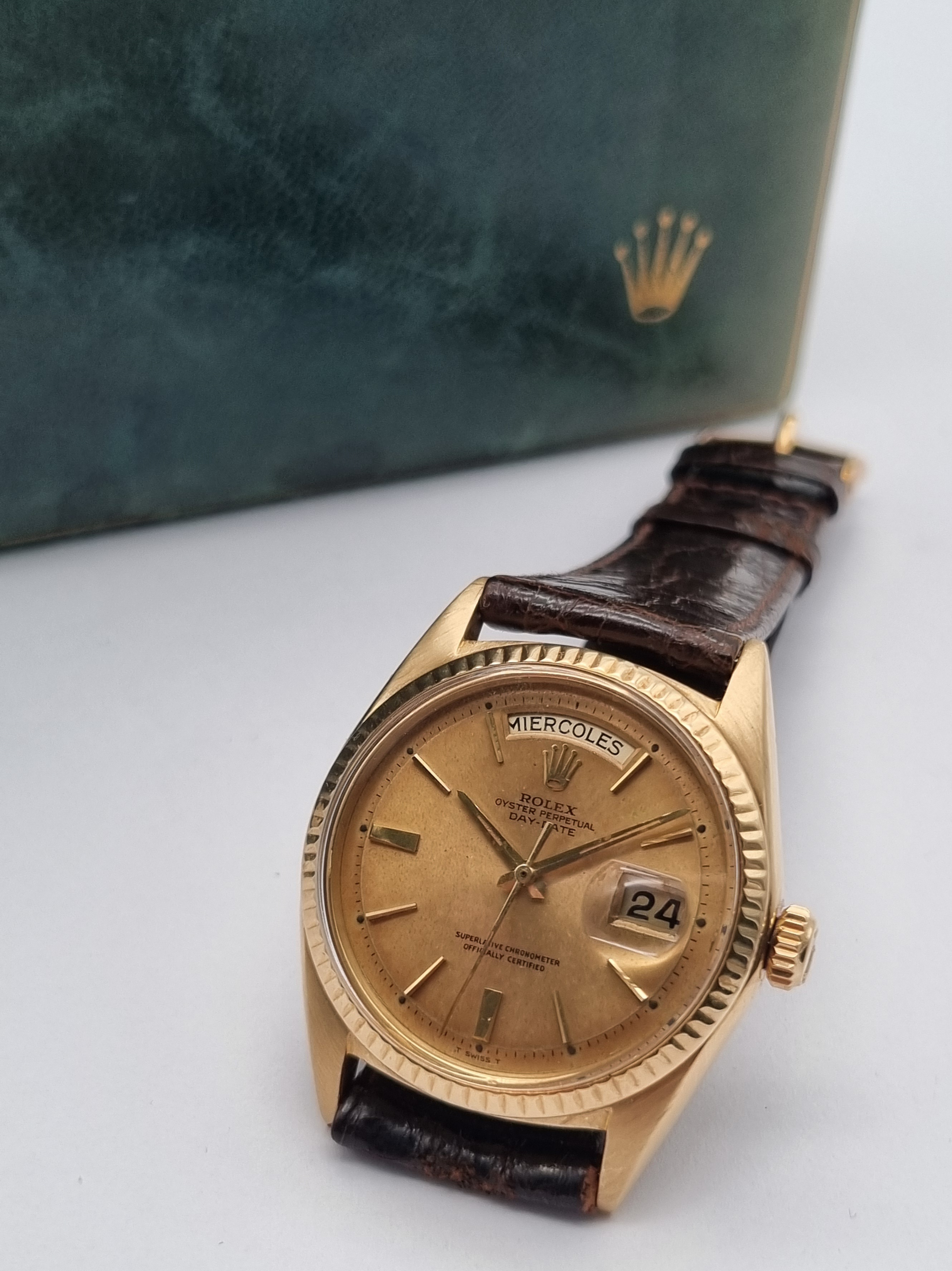 Rolex Day-Date / President Day-Date 36 1803 Day-Date 36 Yellow gold 18 Kt Rare Tropical Pie Pan Dial Caliber 1555 Year 1960 - Box | San Giorgio a Cremano