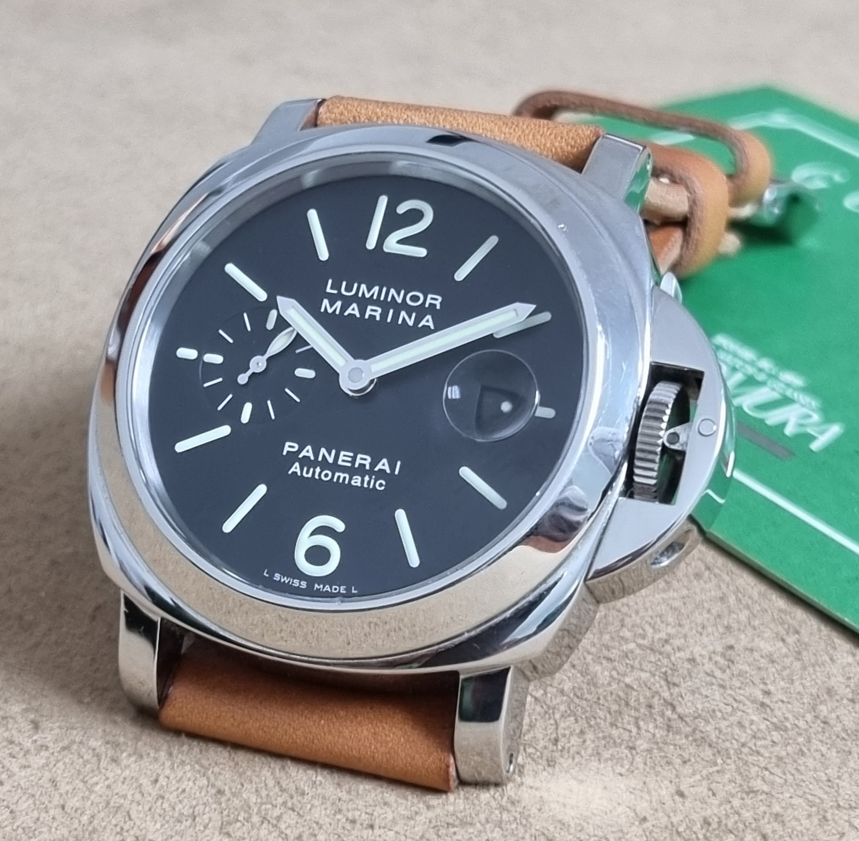 Panerai Luminor Marina Luminor Marina Automatic Black Steel 44 Mm Automatic Leather Strap Warranty 2007 Service 2020