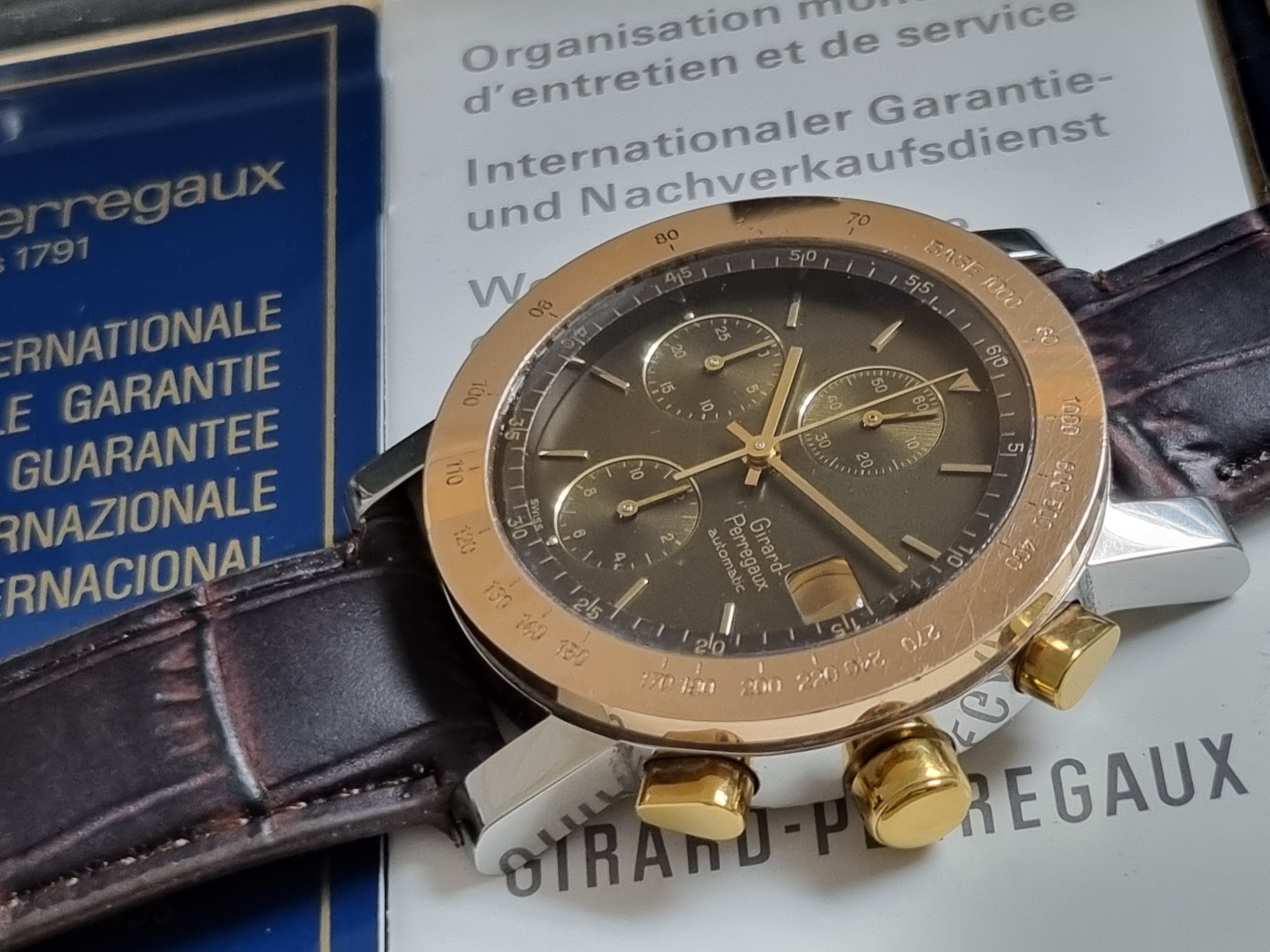 Girard Perregaux GP 7000 GP 7000 GBM STEL AND ROSE GOLD 38 MM AUTOMATIC FULL SET 1988 WITH RARE PLEXI BOX | San Giorgio a Cremano