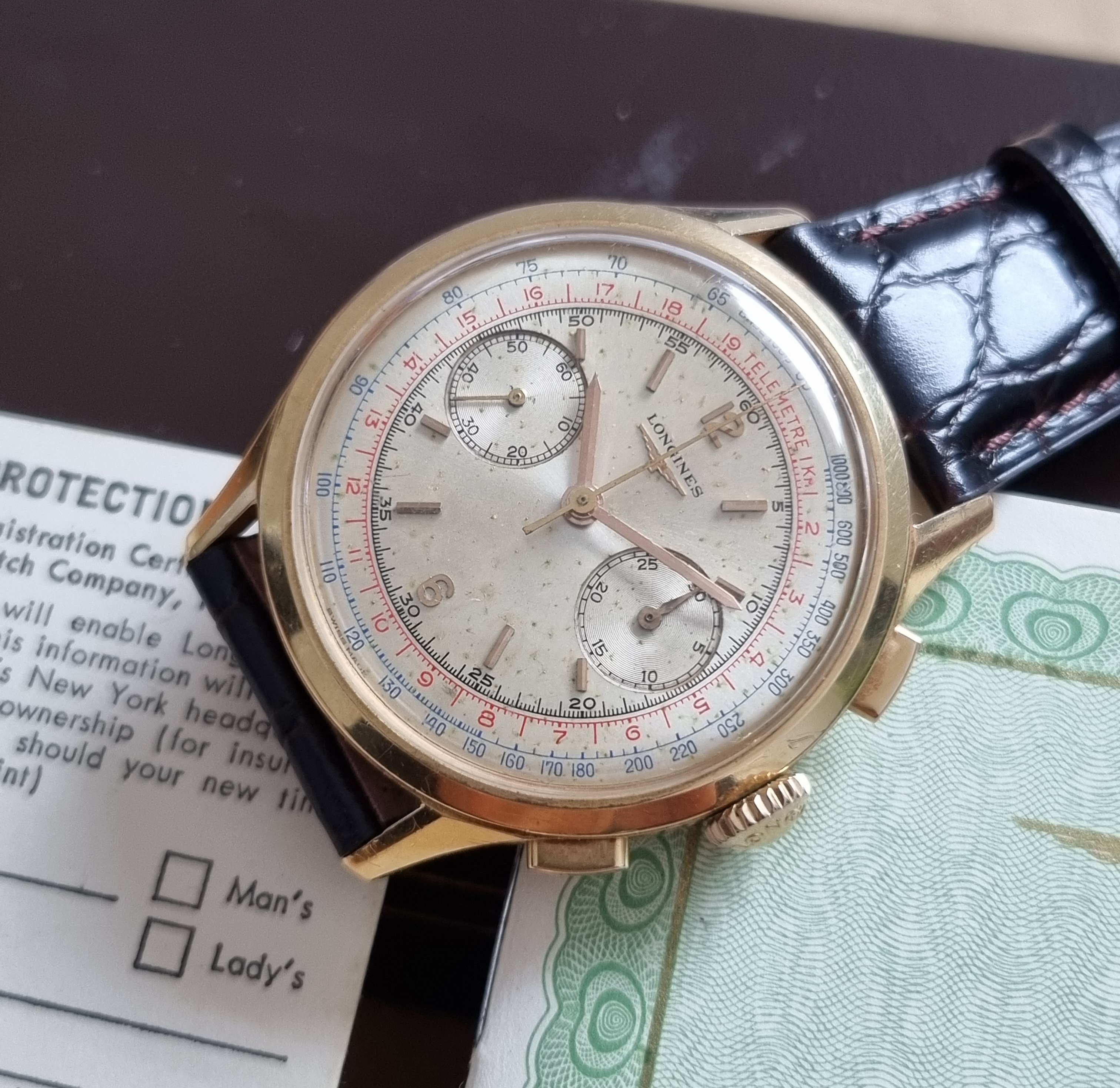 Longines Chronograph 30CH Flyback Rose Gold 18 Kt Mm 38 On Leather Full Set 1963