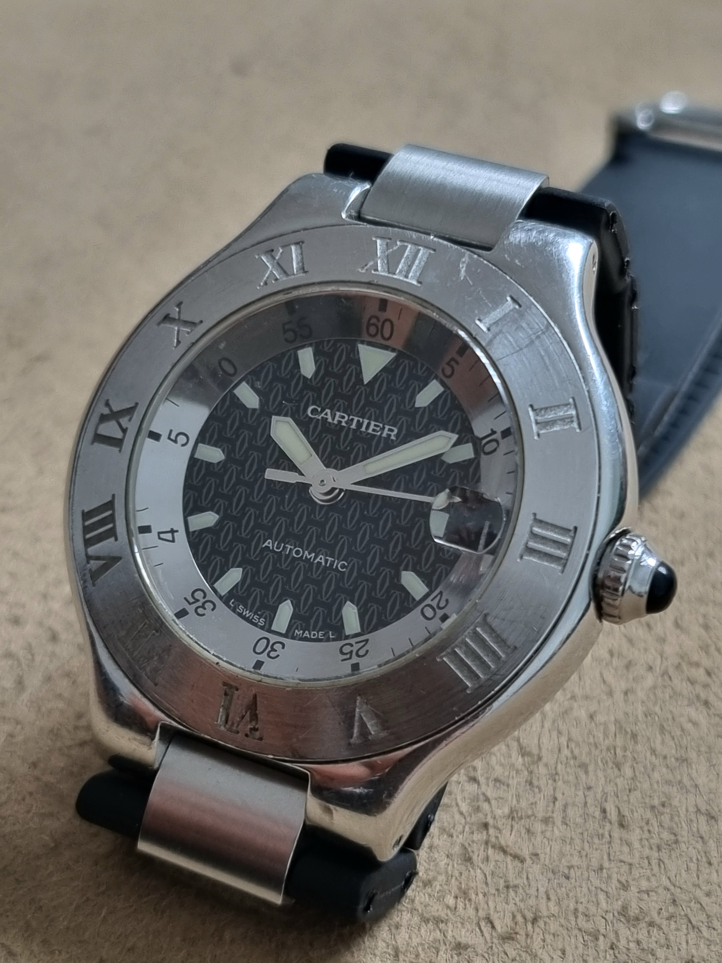 Cartier 21 Must de Cartier Autoscaph Vintage 2427 Steel 37 Mm Black dial Automatic Movement On Rubber Black 2000's