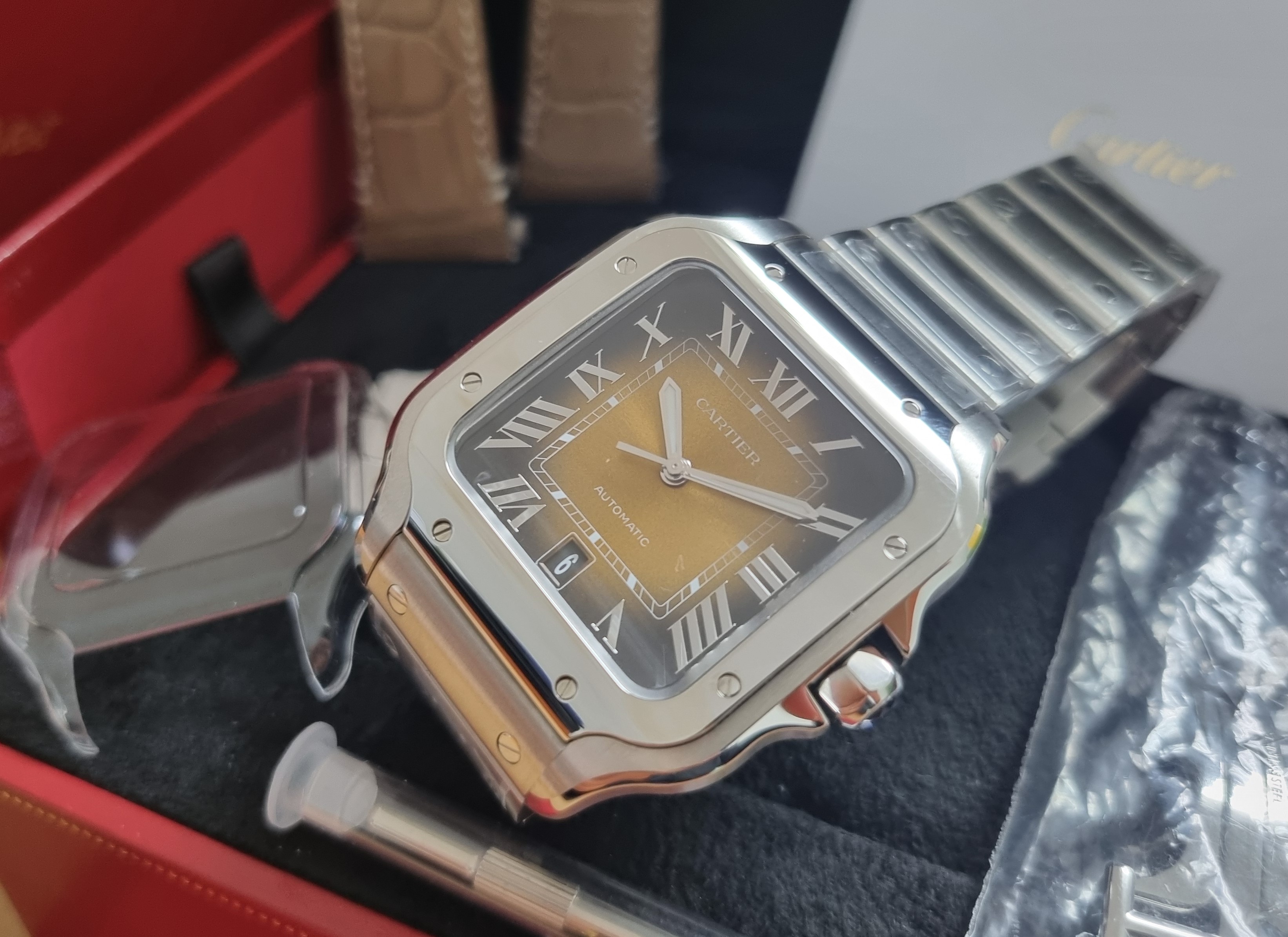Cartier Santos Santos De Cartier Large Model Discontinued Brown Steel Watch WSSA0064 New Full Set 11-2025 | San Giorgio a Cremano