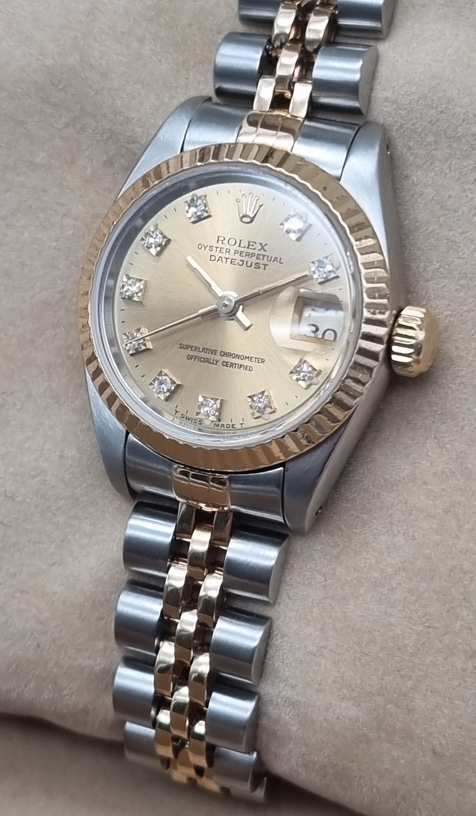 Rolex Lady-Datejust Lady-Datejust 69173 Women's Two Tone Fluted Factory Golden Diamond Dial Full Set 1992 | San Giorgio a Cremano