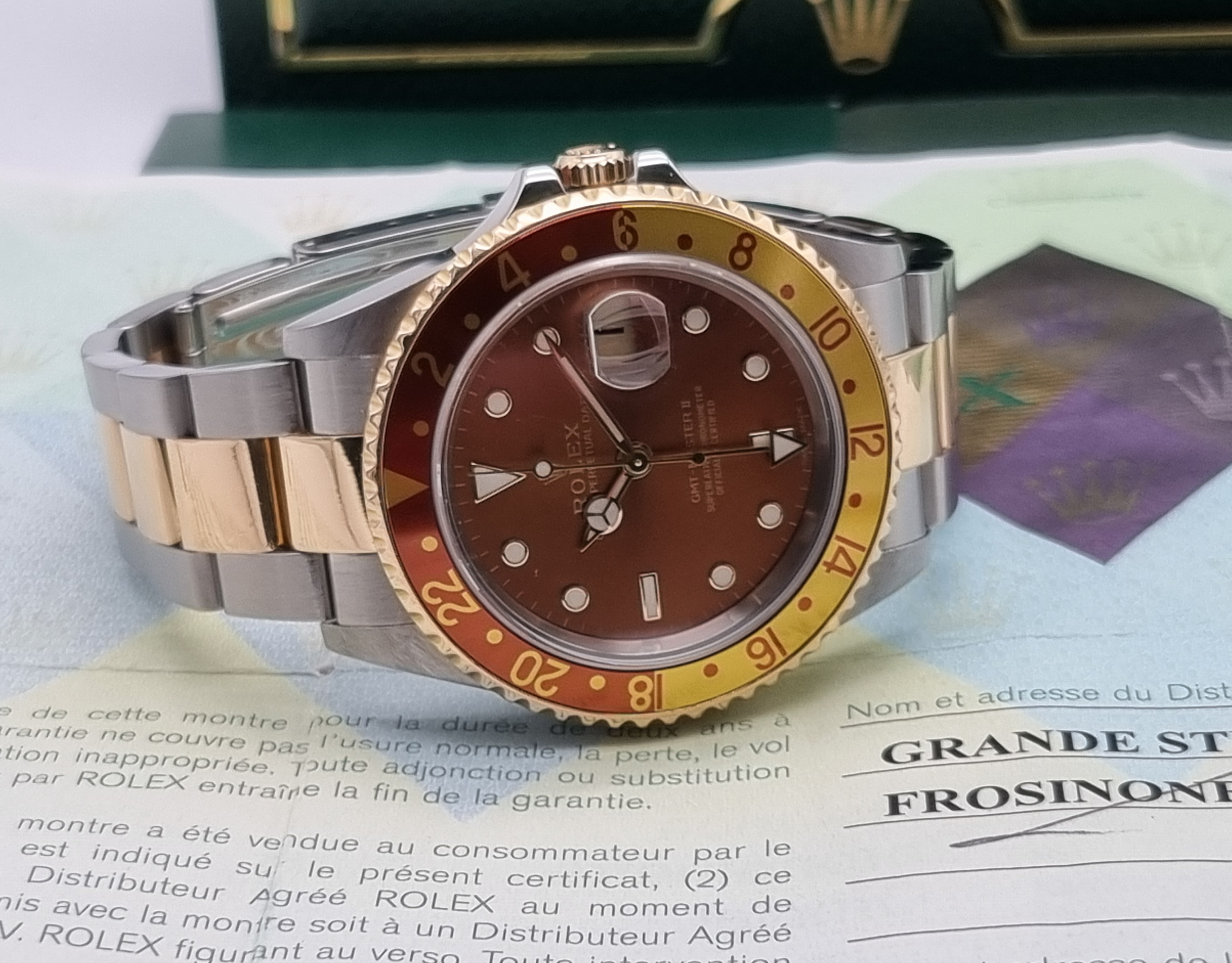 Rolex GMT-Master II GMT-Master II Root Beer Steel Yellow Gold Mens Watch 16713 Box And Papers 2007