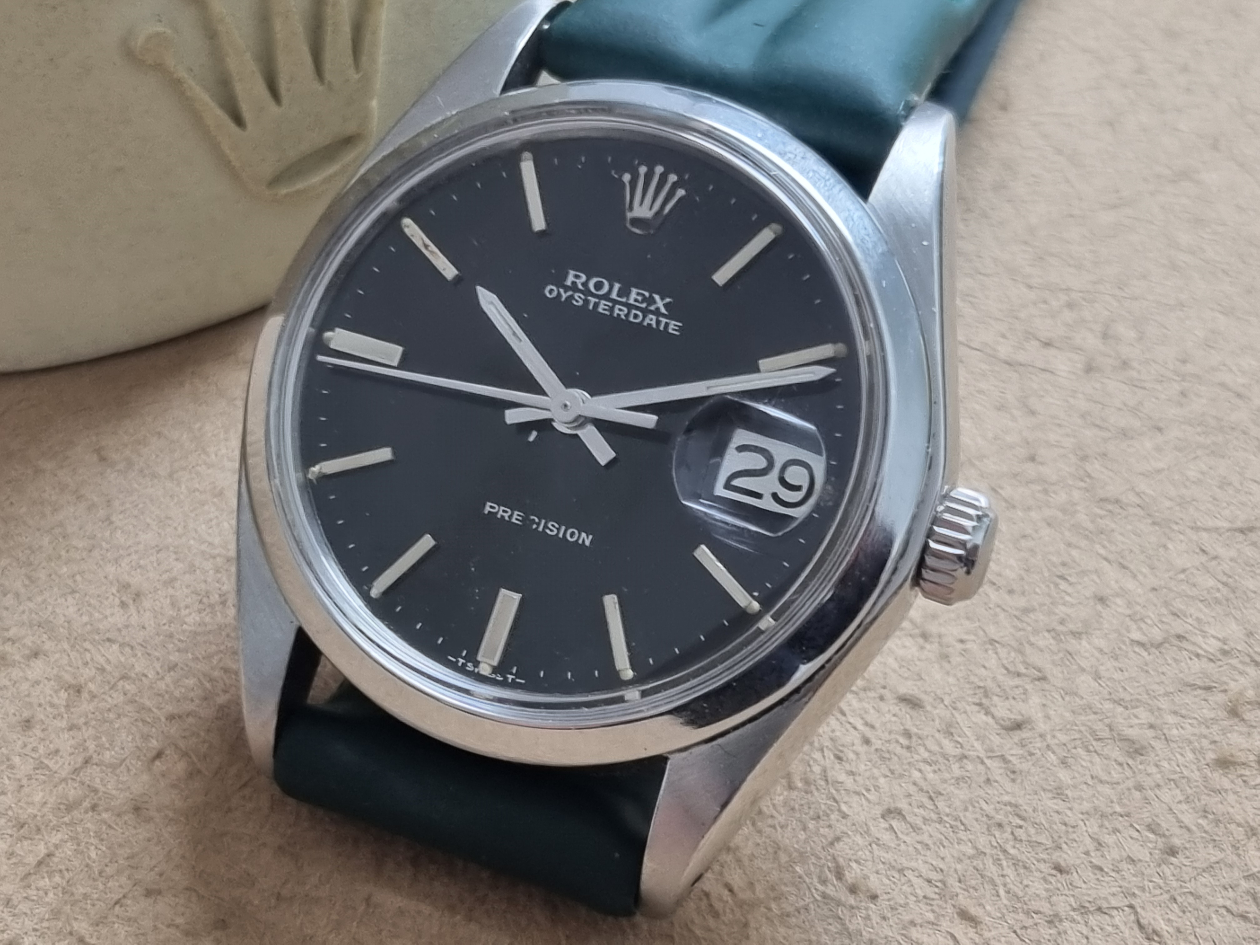 Rolex Oyster Precision Oysterdate Precision Oyster Date 6694 Steel Mm 34 Black Dial On Leather Green Manual Winding 1225 Caliber 1977