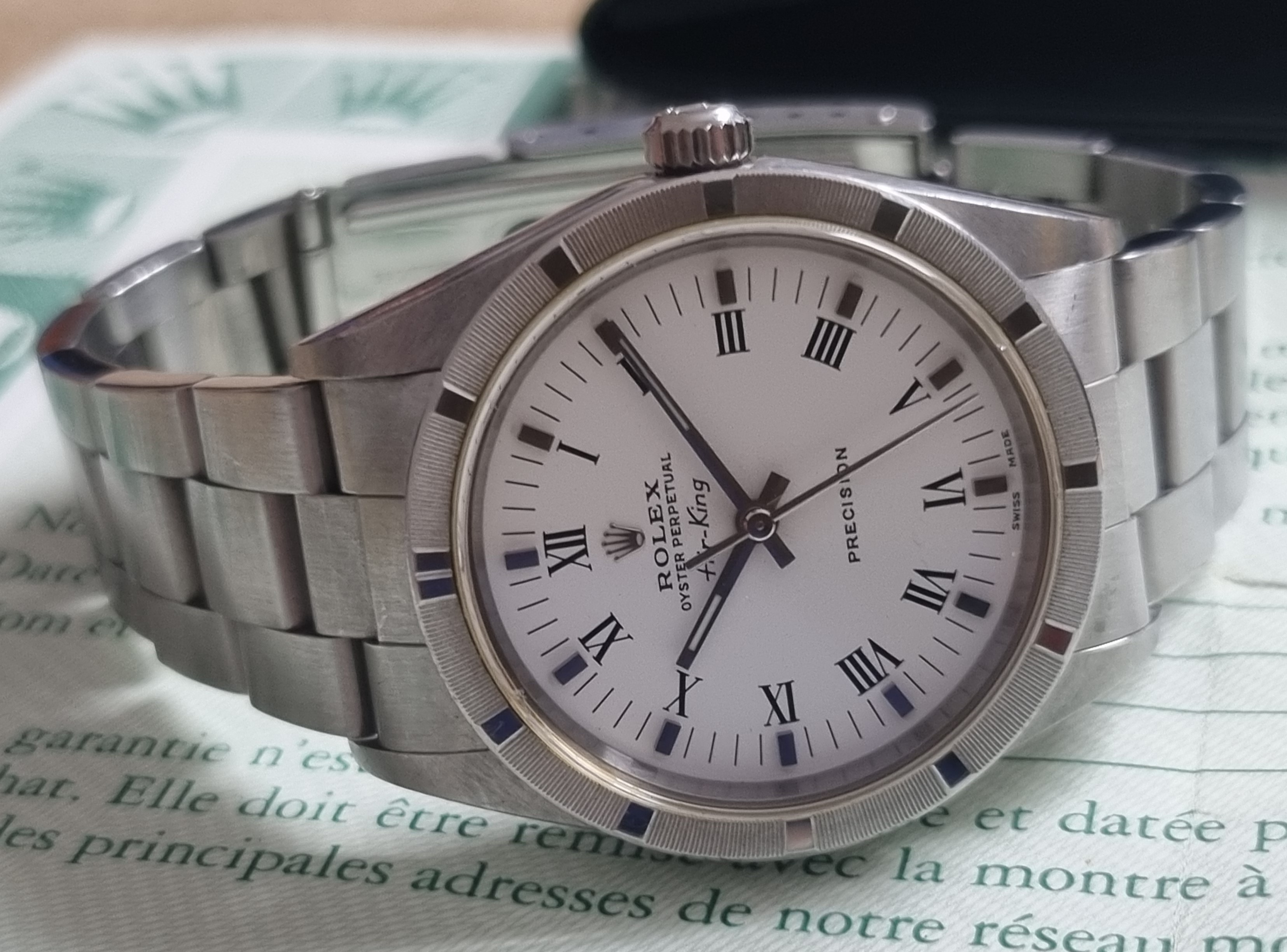 Rolex Air King Air King 14010 Air King 34 Steel White Milk Roman Dial Automatic On Oyster Pochette and Paper 2000 | San Giorgio a Cremano