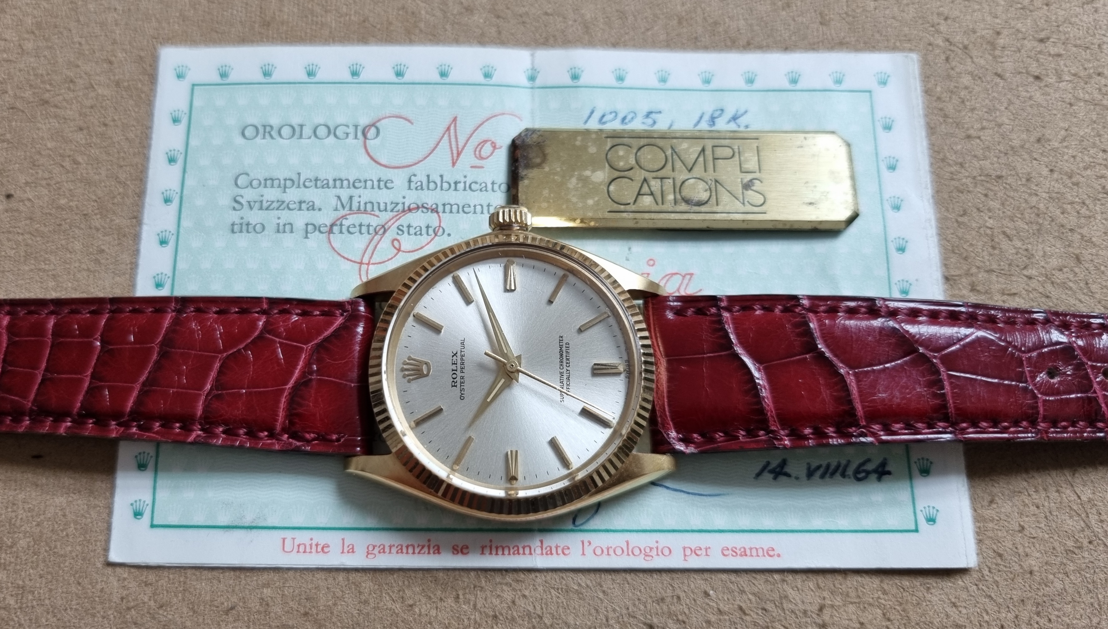 Rolex Oyster Perpetual Oyster Perpetual 34 1005 Oyster Perpetual 34 Yellow Gold 18 Kt Silver Dial 1560 Full Set 1964 | San Giorgio a Cremano