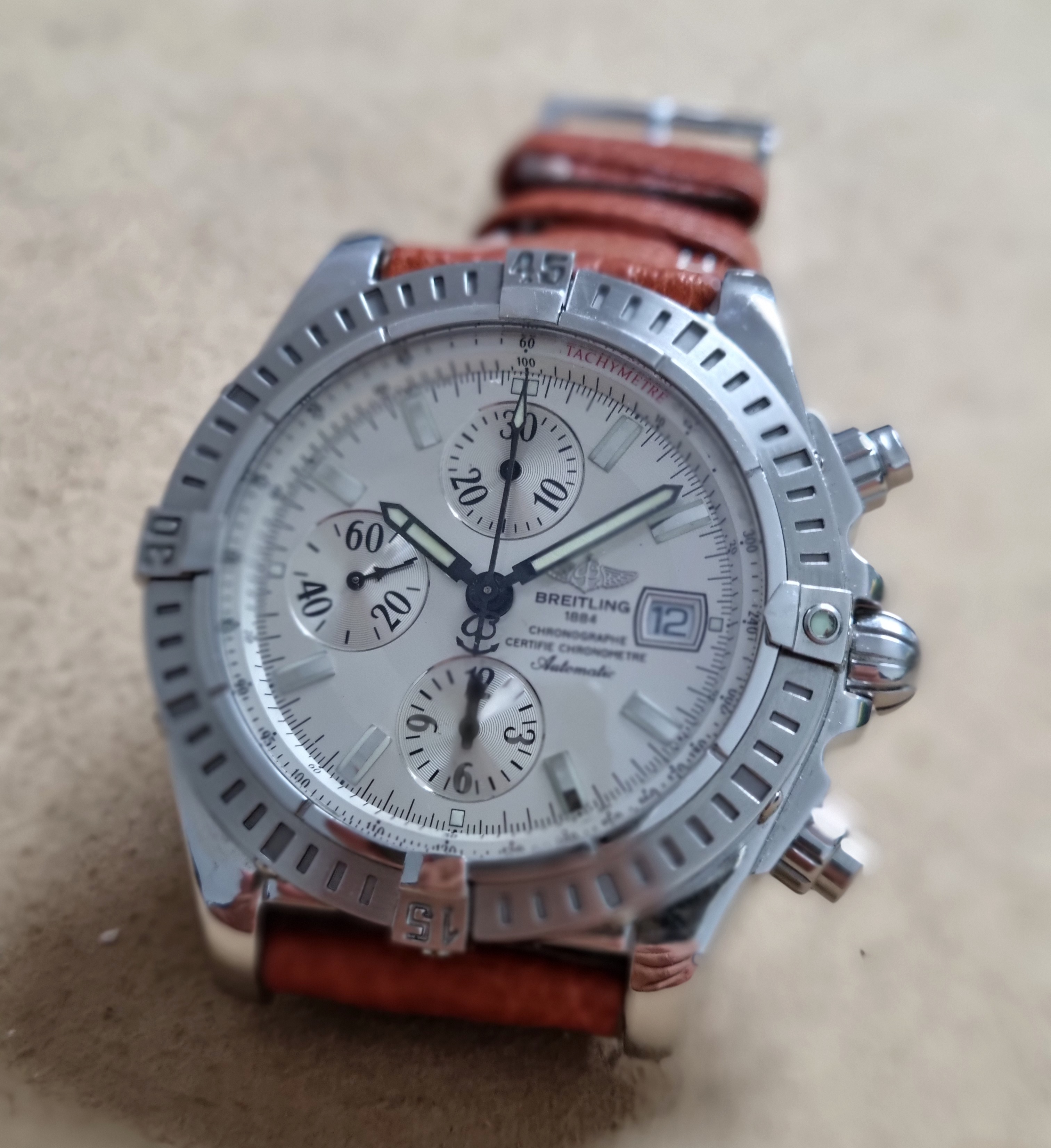 Breitling Chronomat Evolution Chronomat Evolution Silver Dial Chronograph Automatic 44 Steel Watch Ref A13356 On Leather | San Giorgio a Cremano