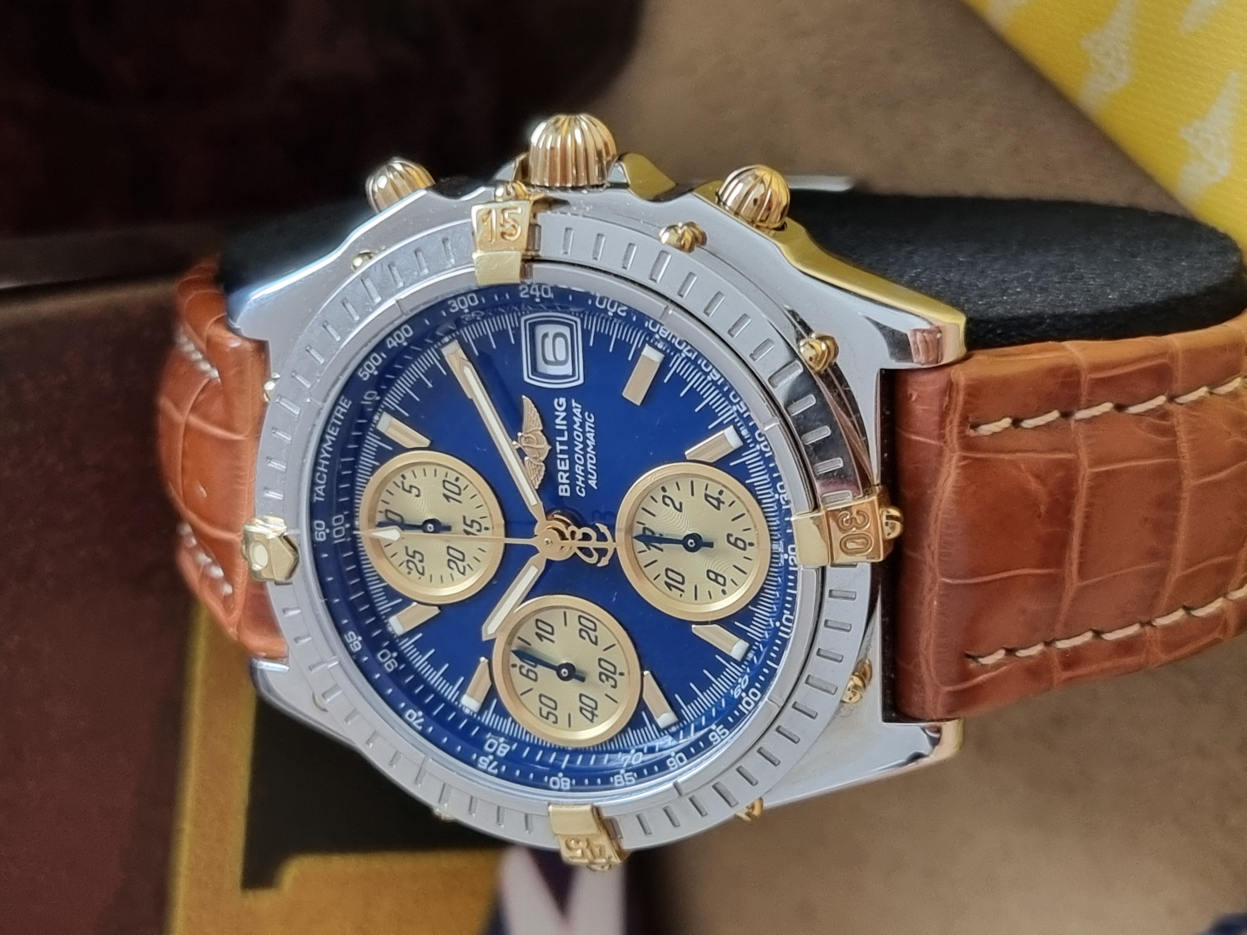 Breitling Chronomat B13050.1 Chronomat Chrono 39 Mm Two Tone Automatic Blu Newoldstock Stickers Full Set 1998 | San Giorgio a Cremano