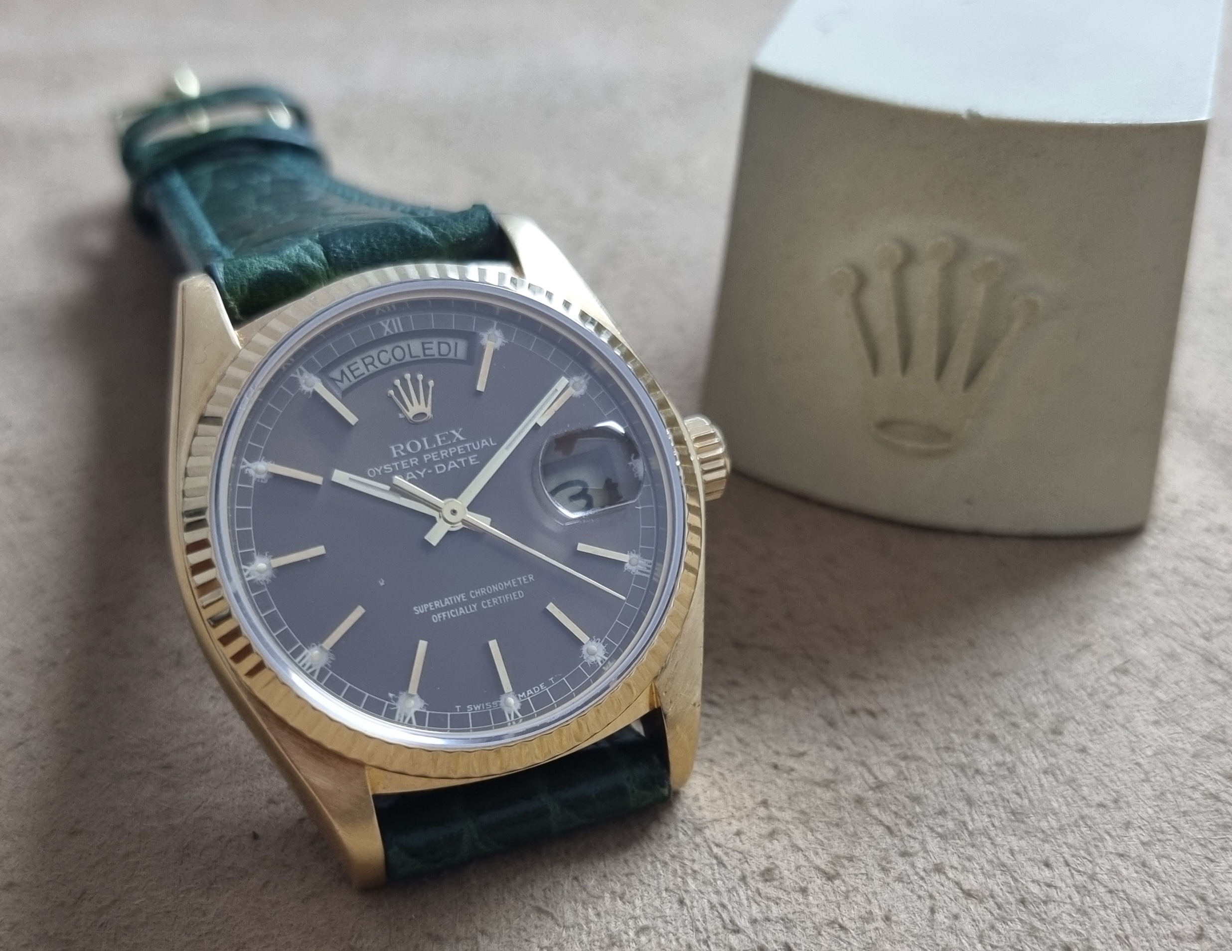 Rolex Day-Date / President 18038 Day-Date 36 From 1978 Havana Dial Italian Day On Leather Gold Plated Buckle | San Giorgio a Cremano
