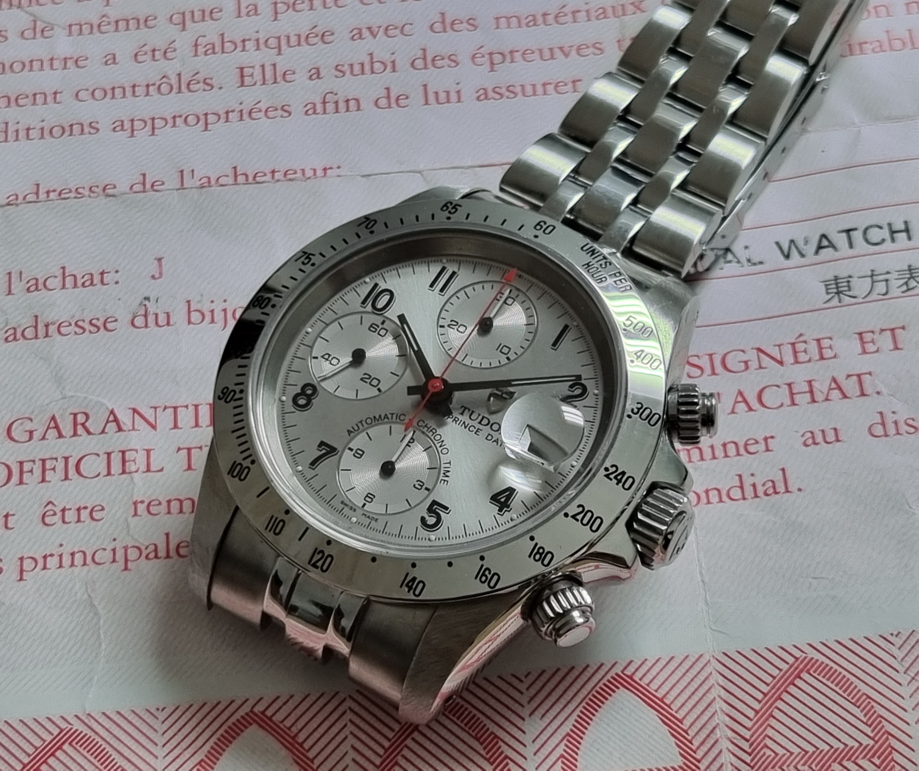 Tudor Prince Oysterdate Prince Date Chrono 79280 Steel 40 Mm Silver Dial Automatic Bracelet Paper Good Condition
