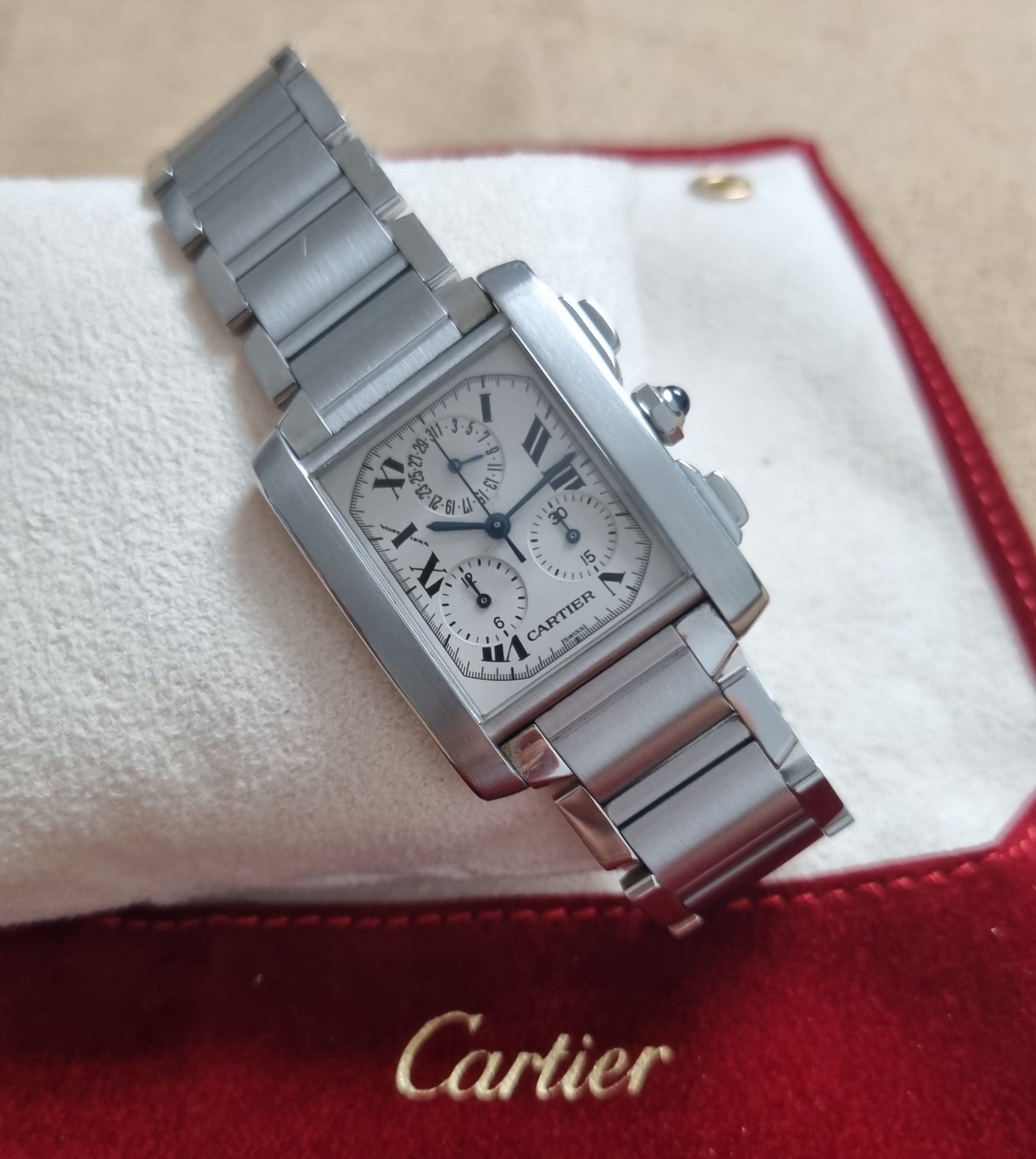 Cartier Tank Française ank Française 2303 Chronograph Steel Vintage Large Model Good Condition - Pochette | San Giorgio a Cremano