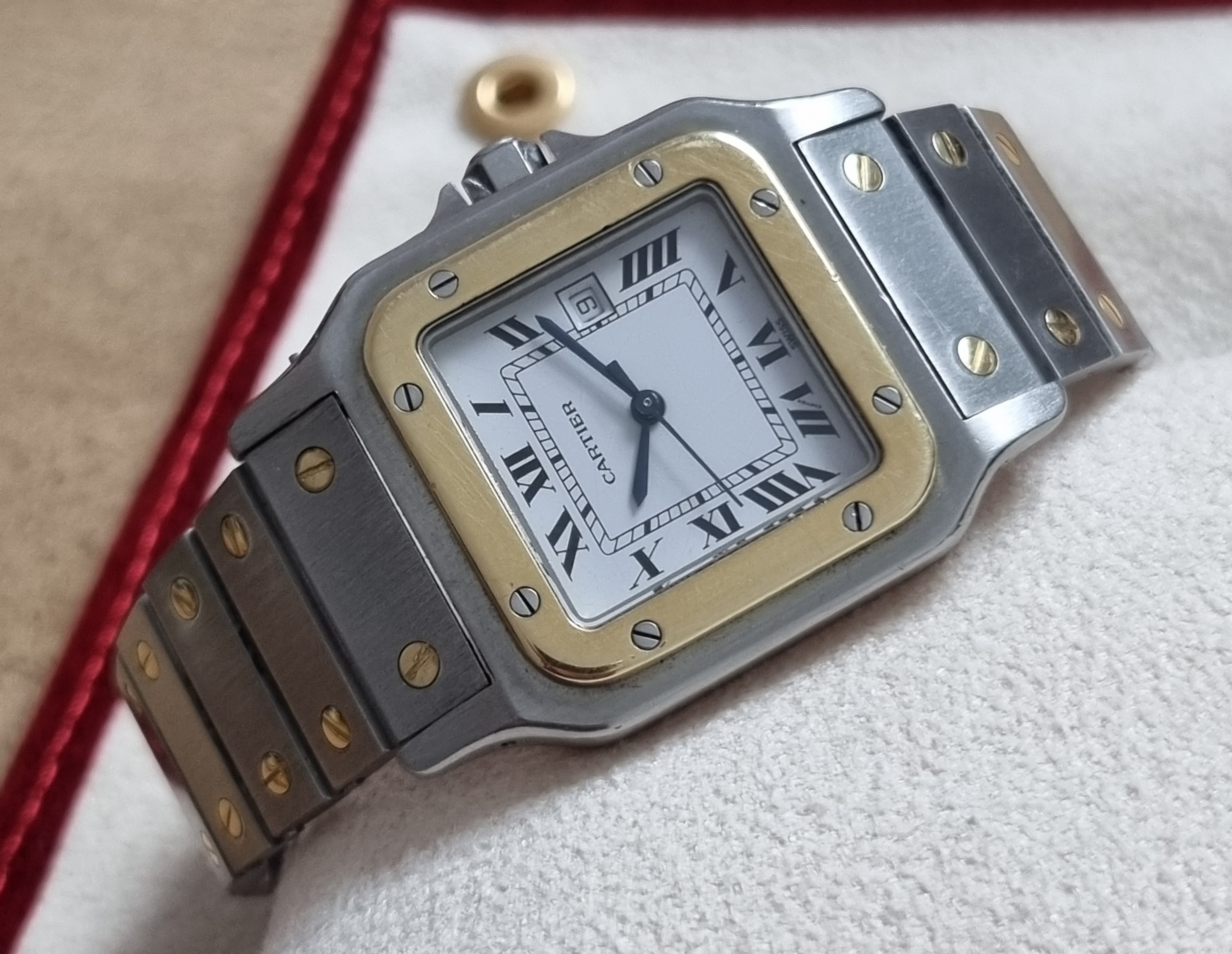 Cartier Santos Santos Carree Vintage Ref. 2961 Two-Tone 29x41 Steel/Gold Automatic Watch 1985 - Pochette | San Giorgio a Cremano