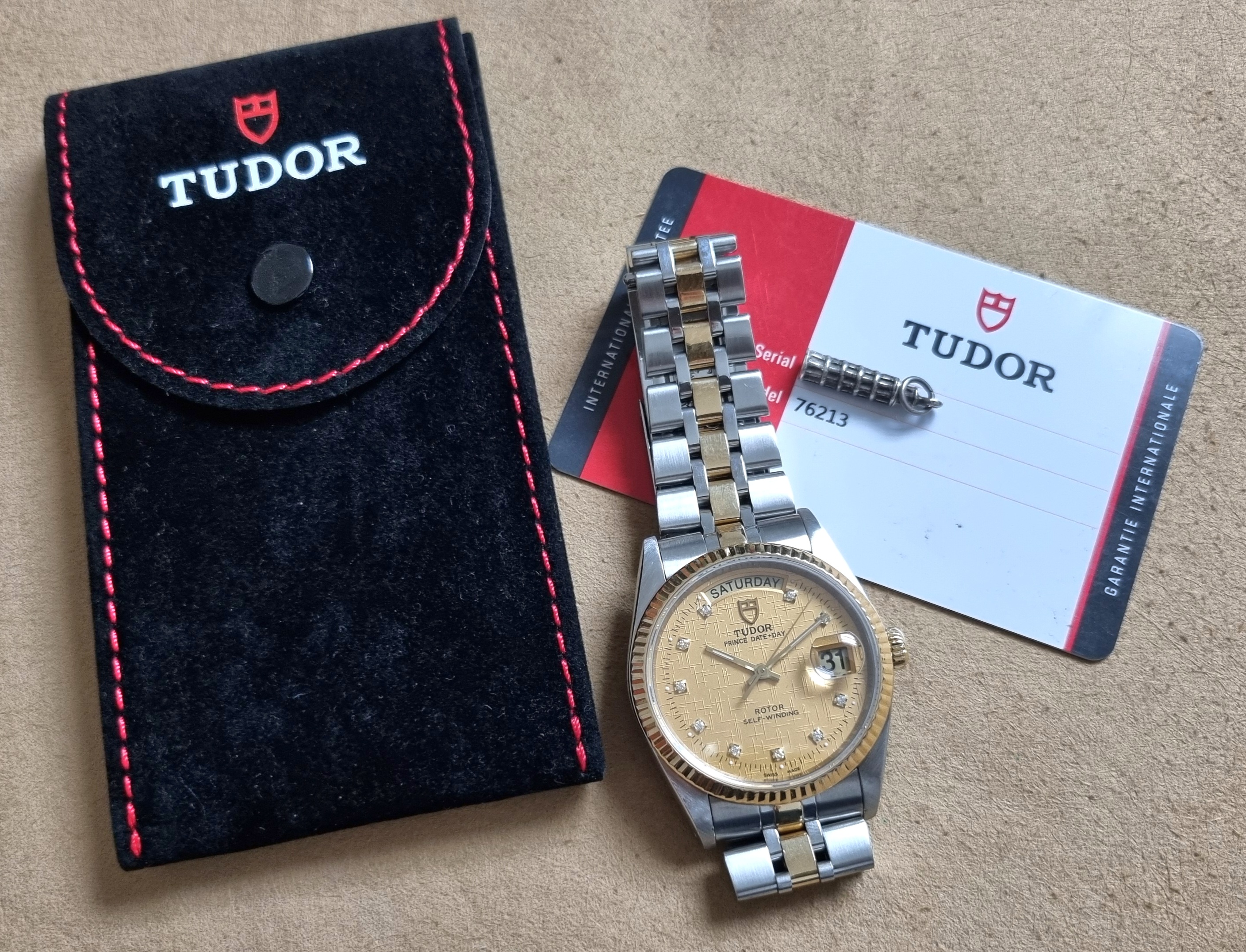Tudor Prince Date Day Gold Linen Diamonds Dial Men's Watch Mm 36 Bracelet Card 2017 - Pochette | San Giorgio a Cremano
