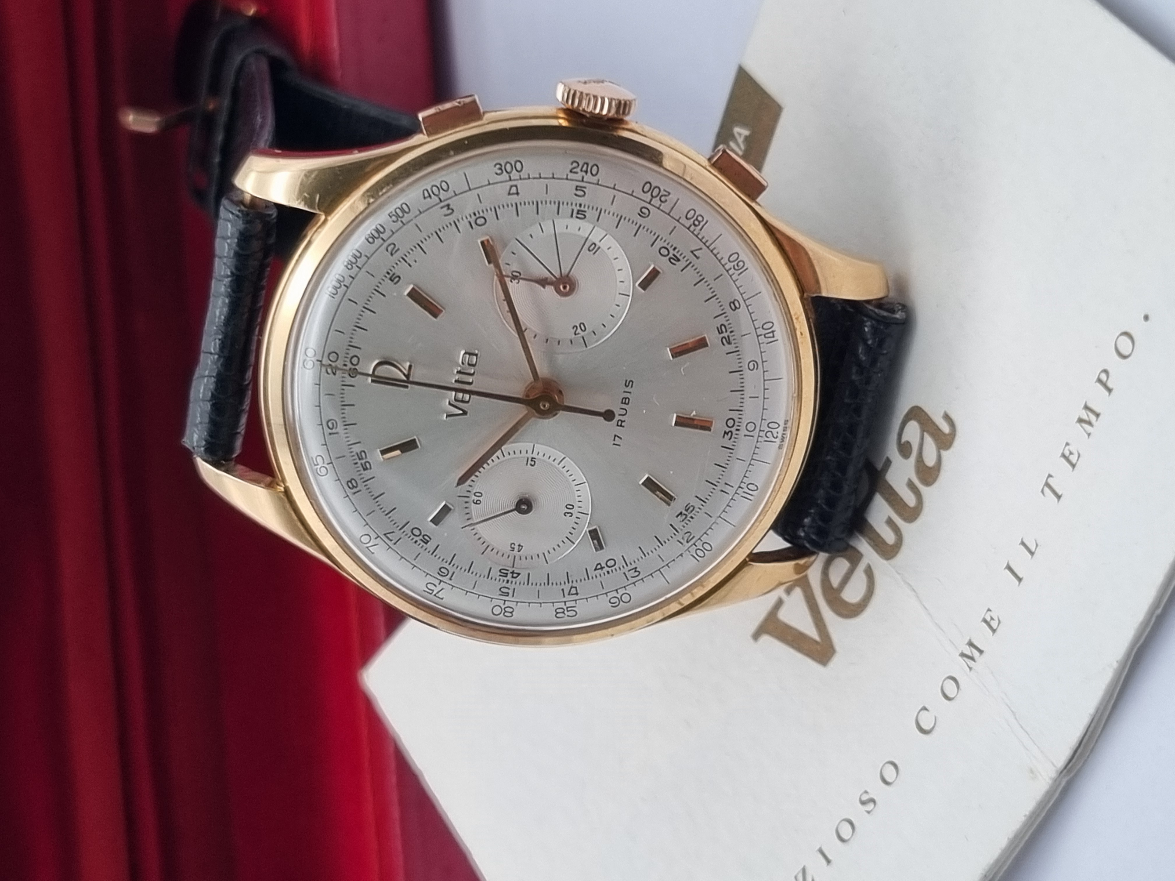 Anonimo Vetta 271-127 chronograph 38 mm 18K yellow gold silver dial valjoux 23 newoldstock full set | San Giorgio a Cremano