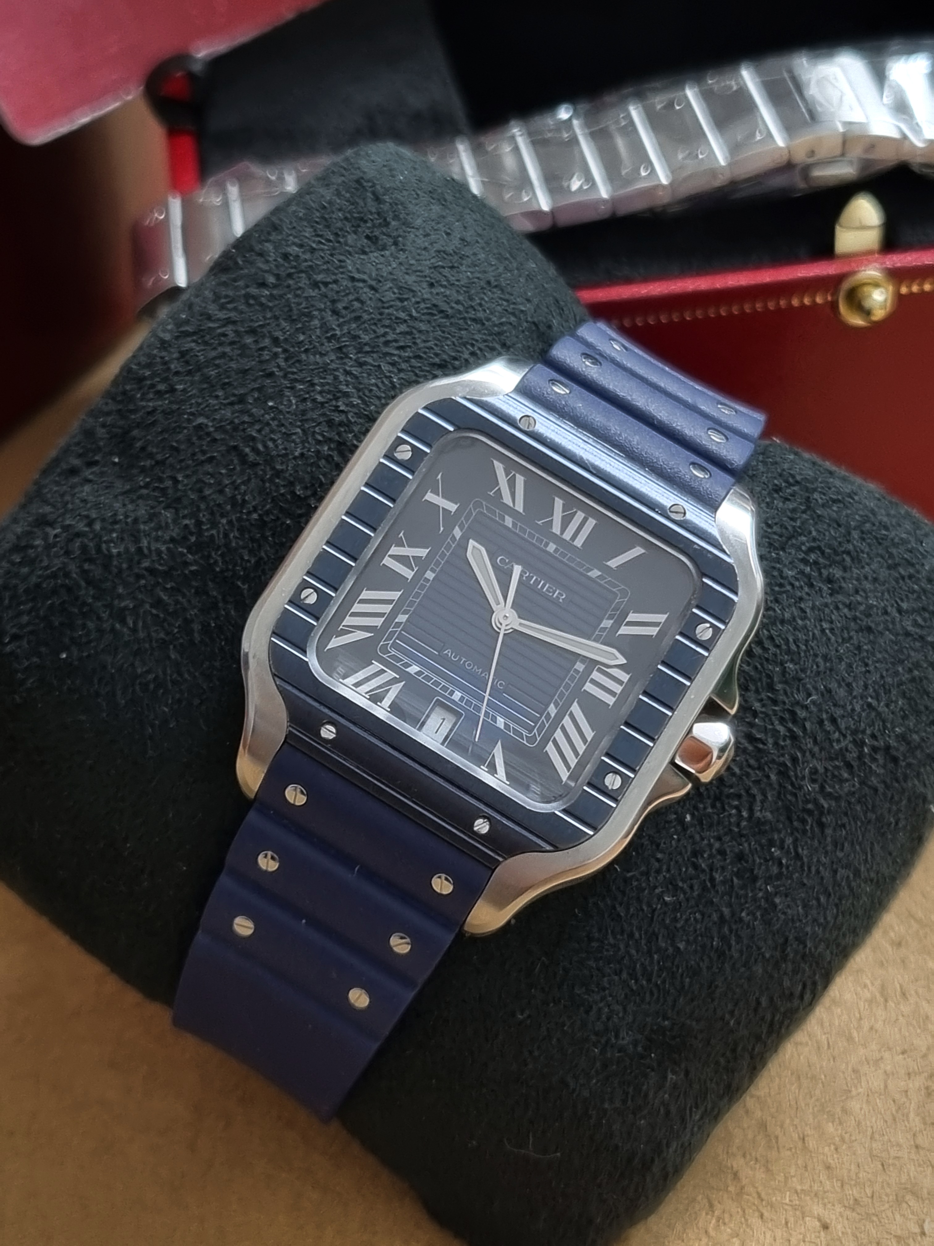 Cartier Santos Santos WSSA0048 Blue Dial Release Large Model Automatic Very Good Full Set 07-2022 | San Giorgio a Cremano